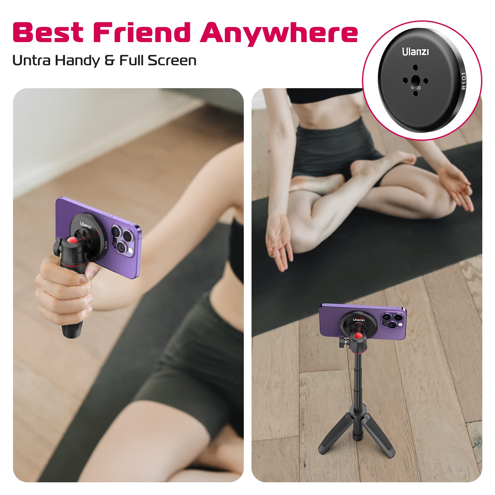 ULANZI Magnetic Phone Tripod Stand with 360° Ball Head - Portable Extendable Selfie Stick & Grip Compatible with iPhone 16/15/14/13/12 & MagSafe Cases | Perfect for Vlogging, Travel, Live Streaming & Hands-Free Video Calls