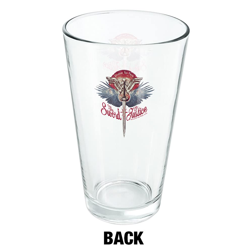 LOGOVISION Wonder Woman Movie Sword Of Justice 16 oz Pint Glass - Tempered Licensed Collectible Drinking Cup | Perfect Gift for DC Fans, Great for Beer, Soda, Water - Ideal for Movie Nights, Parties & Superhero-Themed Events