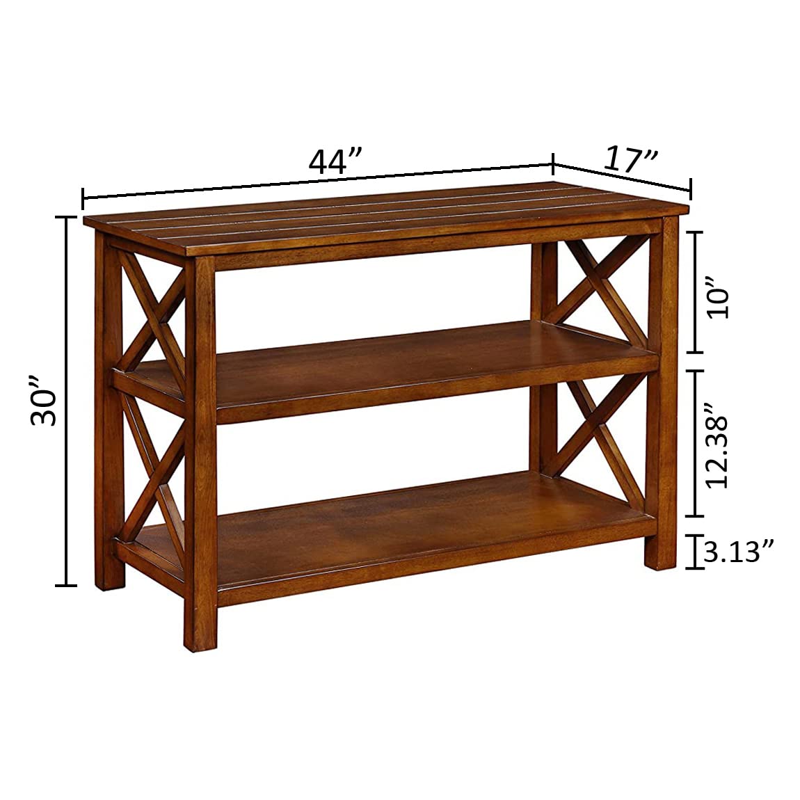 eHemco X-Side Console Sofa Table with 2 Storage Shelves & 3 Wicker Baskets - Modern Couch Side Table with Storage for Living Room, Bedroom, or Office - Perfect End Table for Coffee, Books, and Home Decor