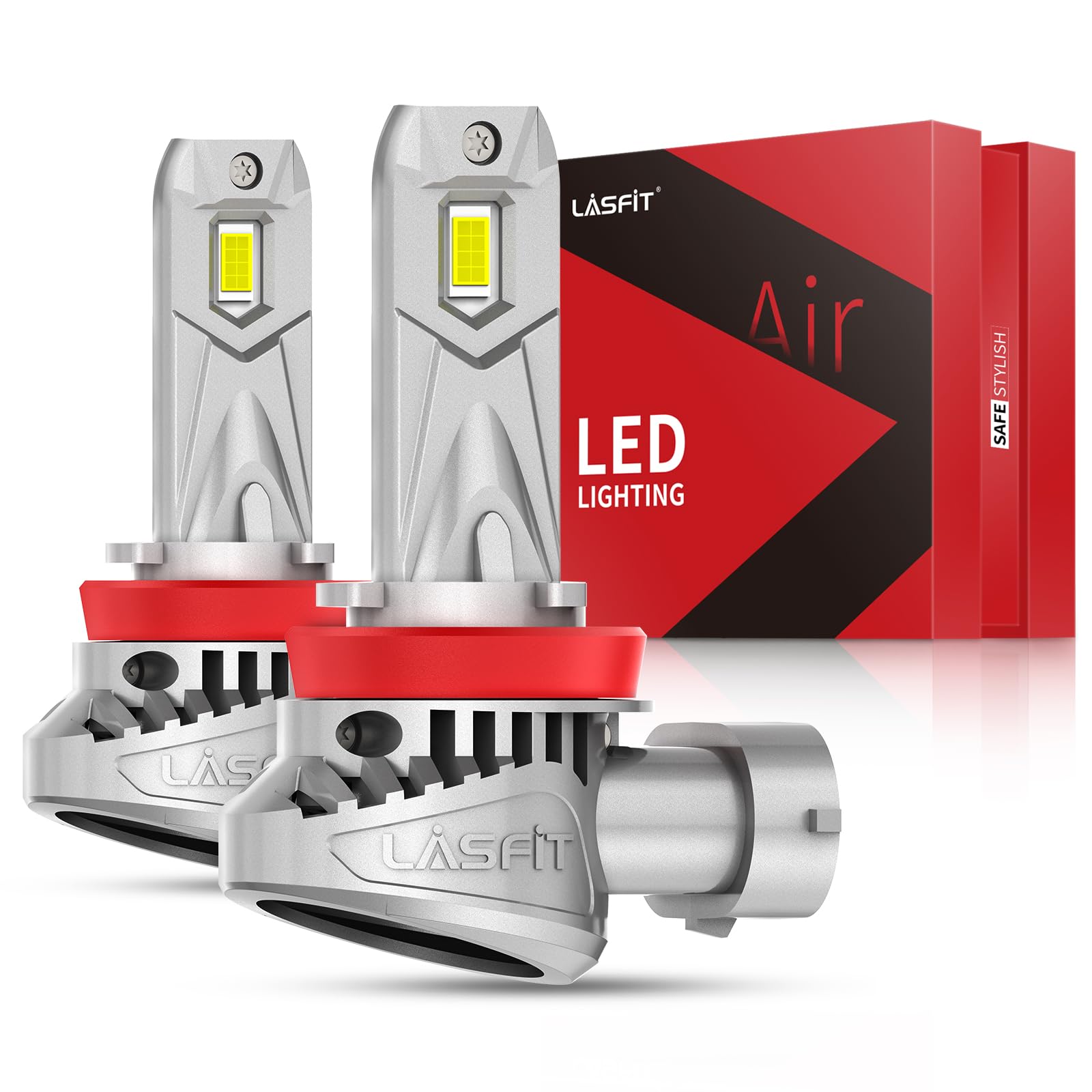 LASFIT H11 LED Bulb - 400% Brighter 6000K Cool White, Mini Size H11/H8/H9/H16 LED Light Bulbs for Halogen Replacement, Direct Plug & Play Installation with Cooling Fan (Pack of 2) - Perfect for Car Headlights, Fog Lights, and Off-Road Lighting