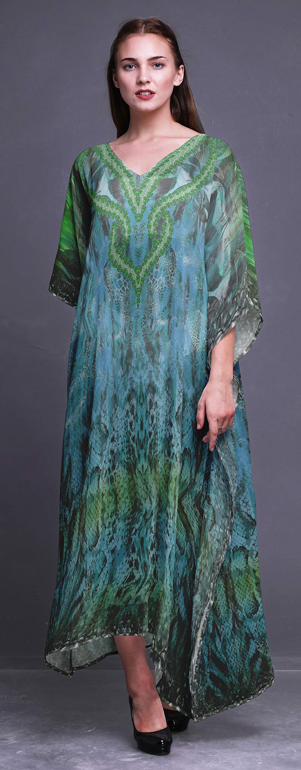 Leopard & Snake Print Beach Kaftan Cover Up - Women's Long Maxi Dress Bikini Coverup for Summer Vacation, Pool Party, and Resort Wear