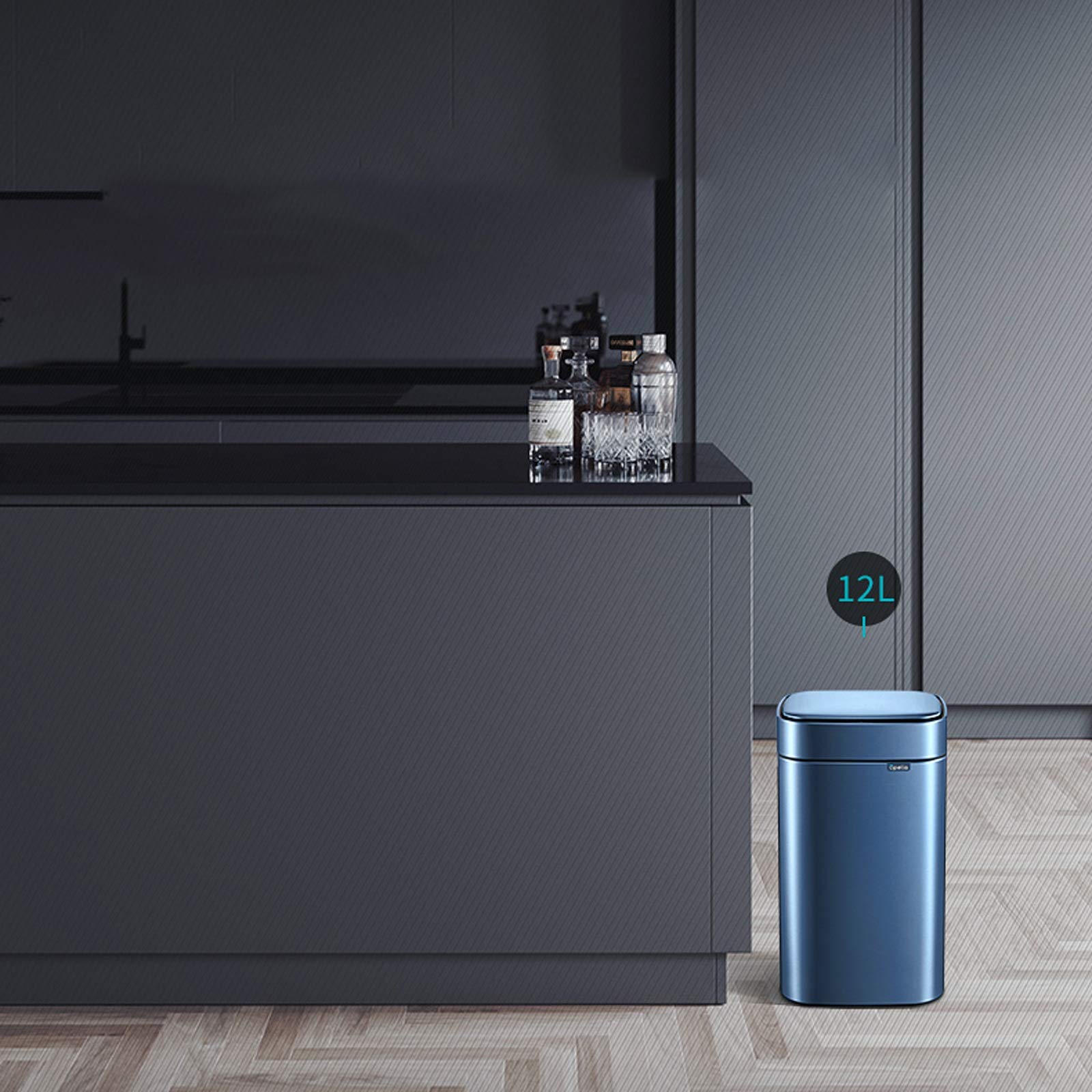 Automatic Induction Stainless Steel Trash Can with Soft Close Lid - 8L Capacity, Gold - Square Household Bedroom Living Room Kitchen Bin for Home, Office & Bathroom Use