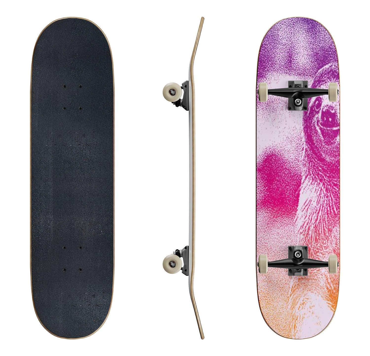 EFTOWEL Happy Sloth Rainforest Skateboard - Classic Concave Longboard for Beginners & Pros | Durable Extreme Sports Board for Teens, Street & Park Riding | Perfect Skateboard Gift for Boys & Girls