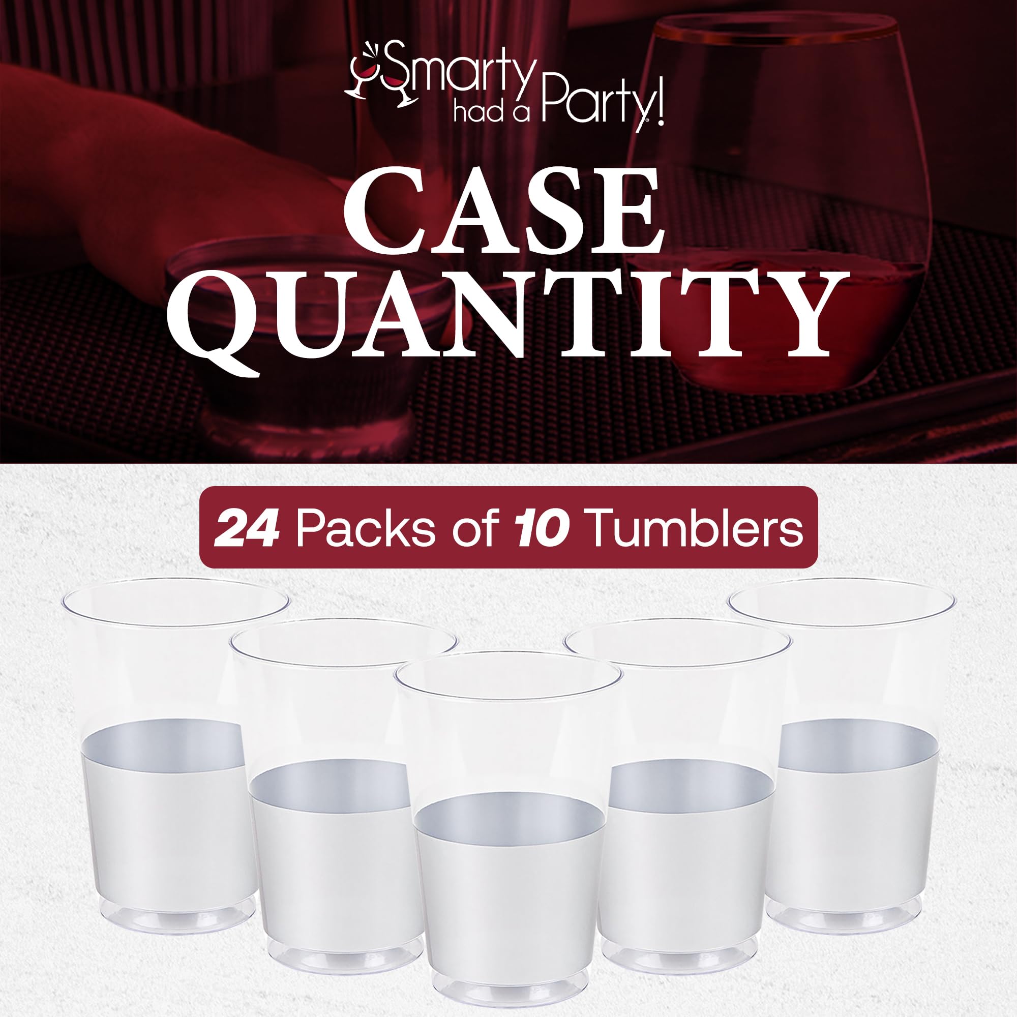 Smarty Had A Party 12 oz Clear Disposable Plastic Cups with Silver Bottom – 240 Pack Tumbler Cups for Cocktails, Iced Coffee, Party Drinks & Beverages – Perfect for Weddings, BBQs, Office Events & Home Entertaining