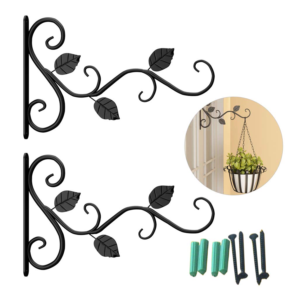 2 Pack Heavy Duty Hanging Basket Brackets - Sturdy Metal Wall Hanger with Screws for Lanterns, Planters & Bird Feeders | Outdoor Garden Decor, Patio & Fence Hanging Solution