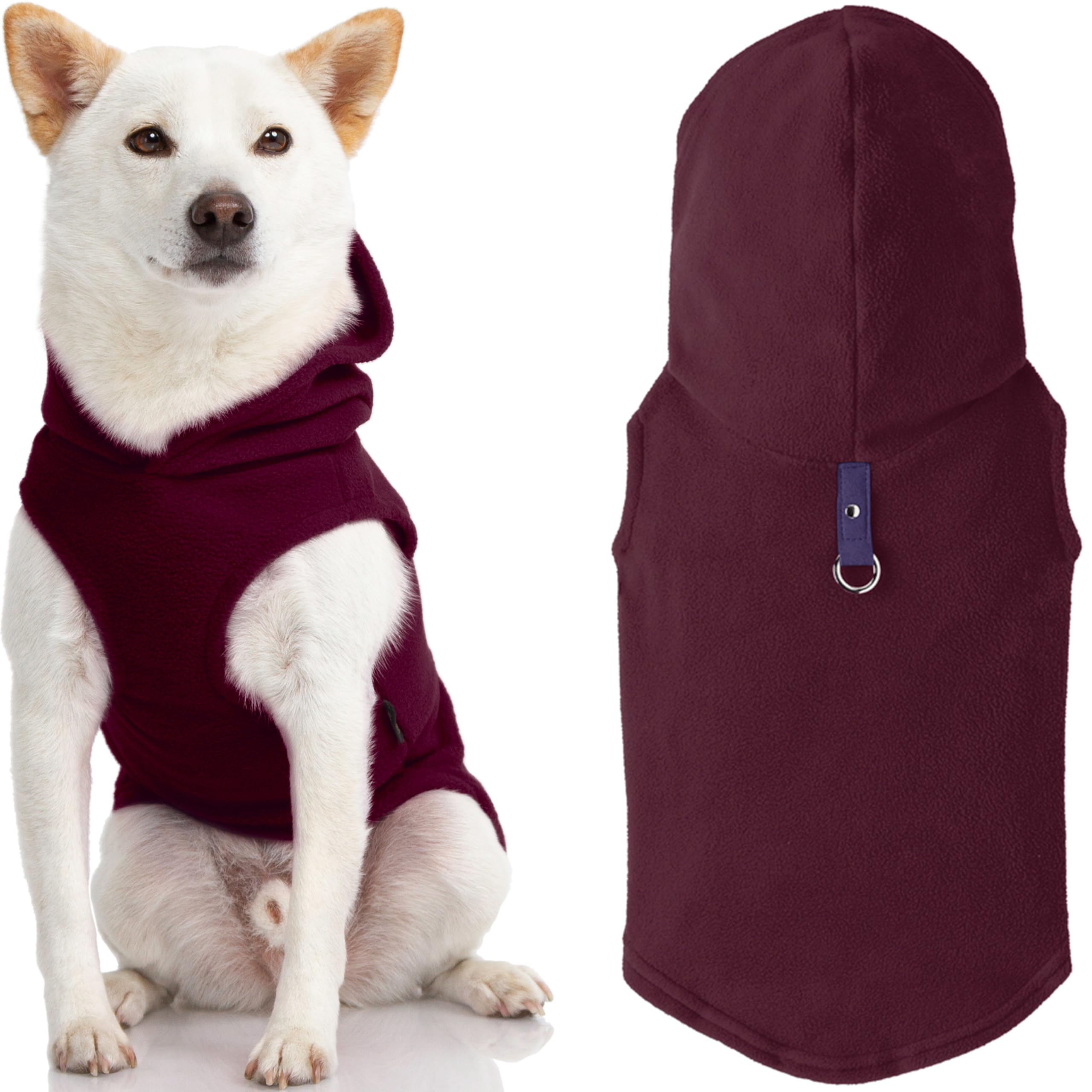 Gooby Fleece Vest Hoodie Dog Sweater - Warm Pullover with O-Ring Leash for Small & Medium Dogs (Plum, Small) - Winter Hooded Dog Clothes for Boys & Girls - Perfect for Outdoor Walks and Cold Weather Protection