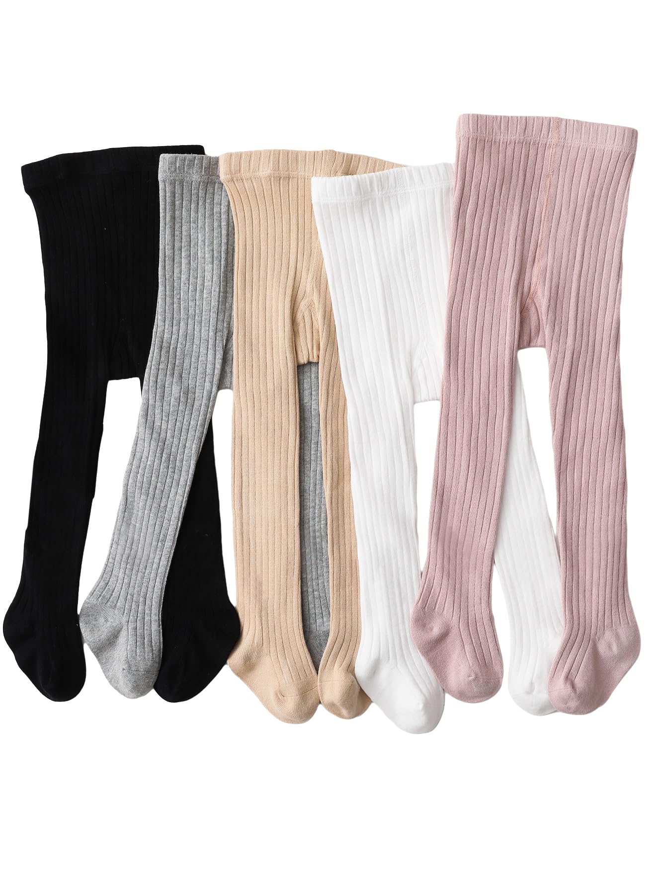 Floerns Toddler Girls 5-Pack Ribbed Knit Ballet Dance Footed Tights - Soft Stretchy Stockings for Dance Class, Playtime & Everyday Wear