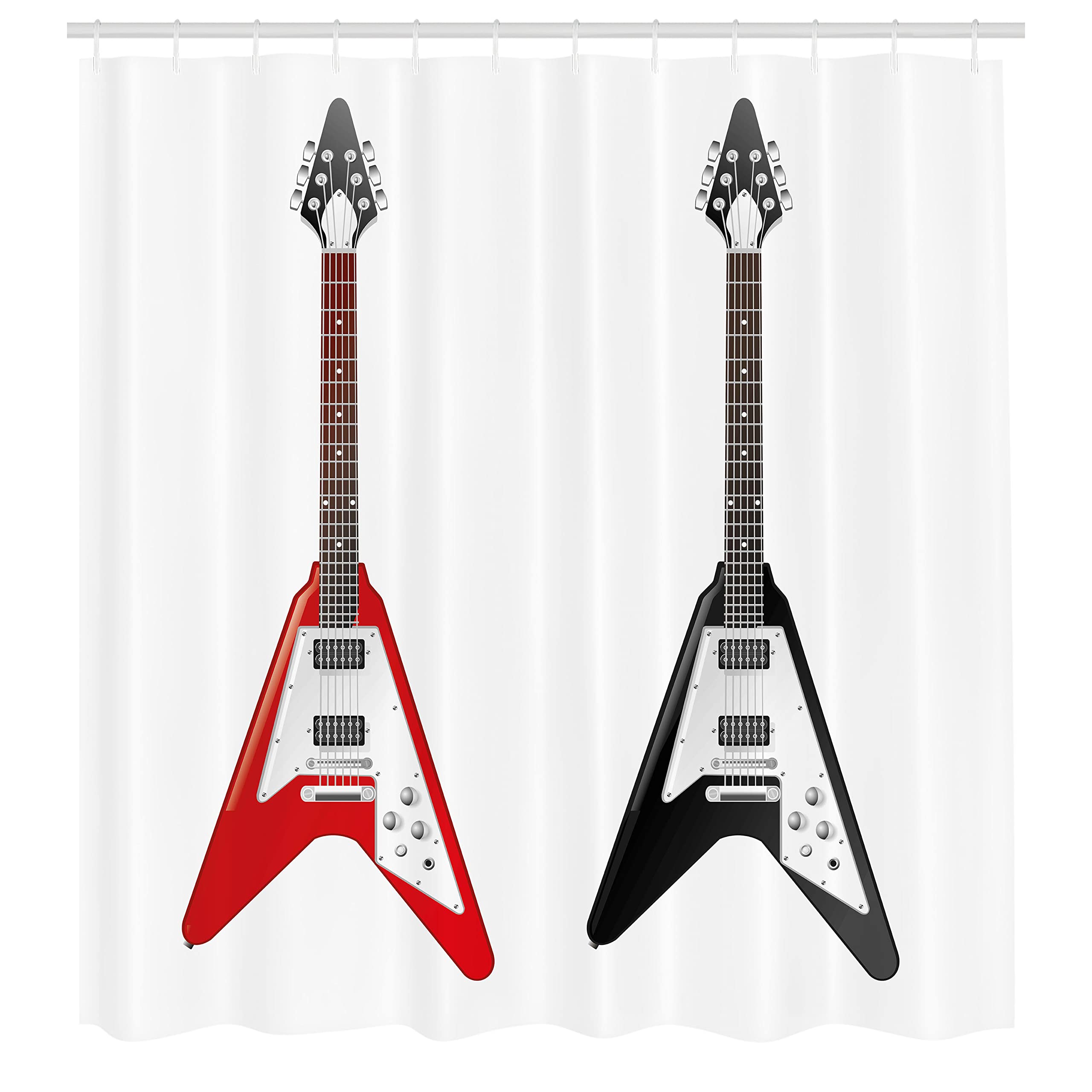 Ambesonne Guitar Shower Curtain - Musical Instrument V-Shaped Design Rock & Roll Theme, 69x70 Inch Fabric Bathroom Decor with Hooks in Vermilion Dark Grey | Perfect for Music Lovers' Bathroom & Rock-Themed Home Decor