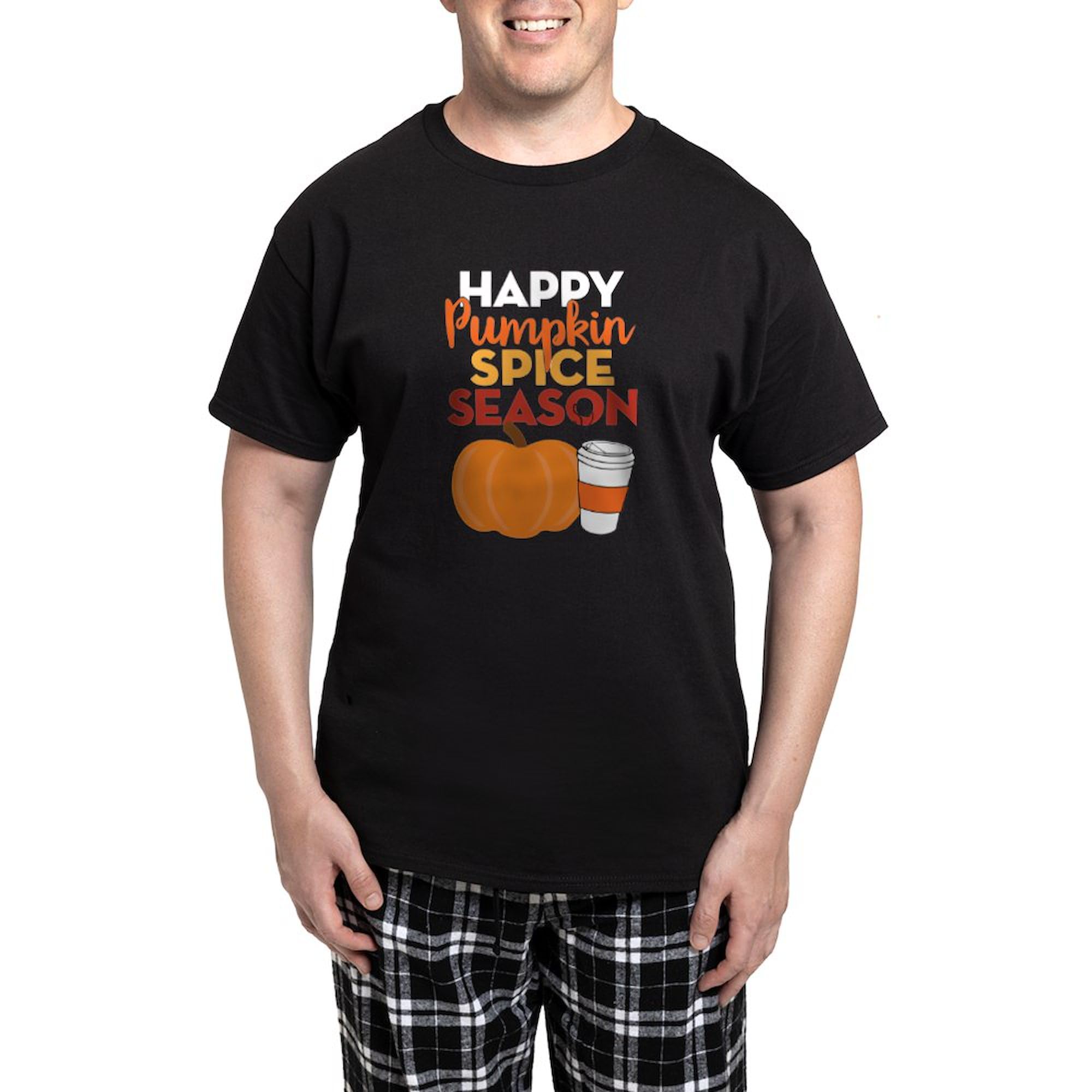 Pumpkin Spice Season Men's Dark Checkered Pajama Set - 2-Piece Lounge & Sleepwear for Cozy Nights | Perfect for Fall, Winter & Holiday Relaxation