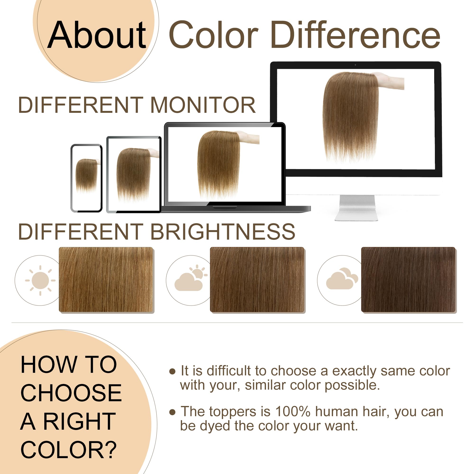 SEGO 10x12cm Silk Base Human Hair Toppers for Women - 130% Density No Bangs Clip-in Top Wiglet - 100% Remy Human Hair Pieces for Thinning Hair (16 Inch, Light Brown) - Perfect for Daily Wear, Special Occasions & Hair Loss Solutions