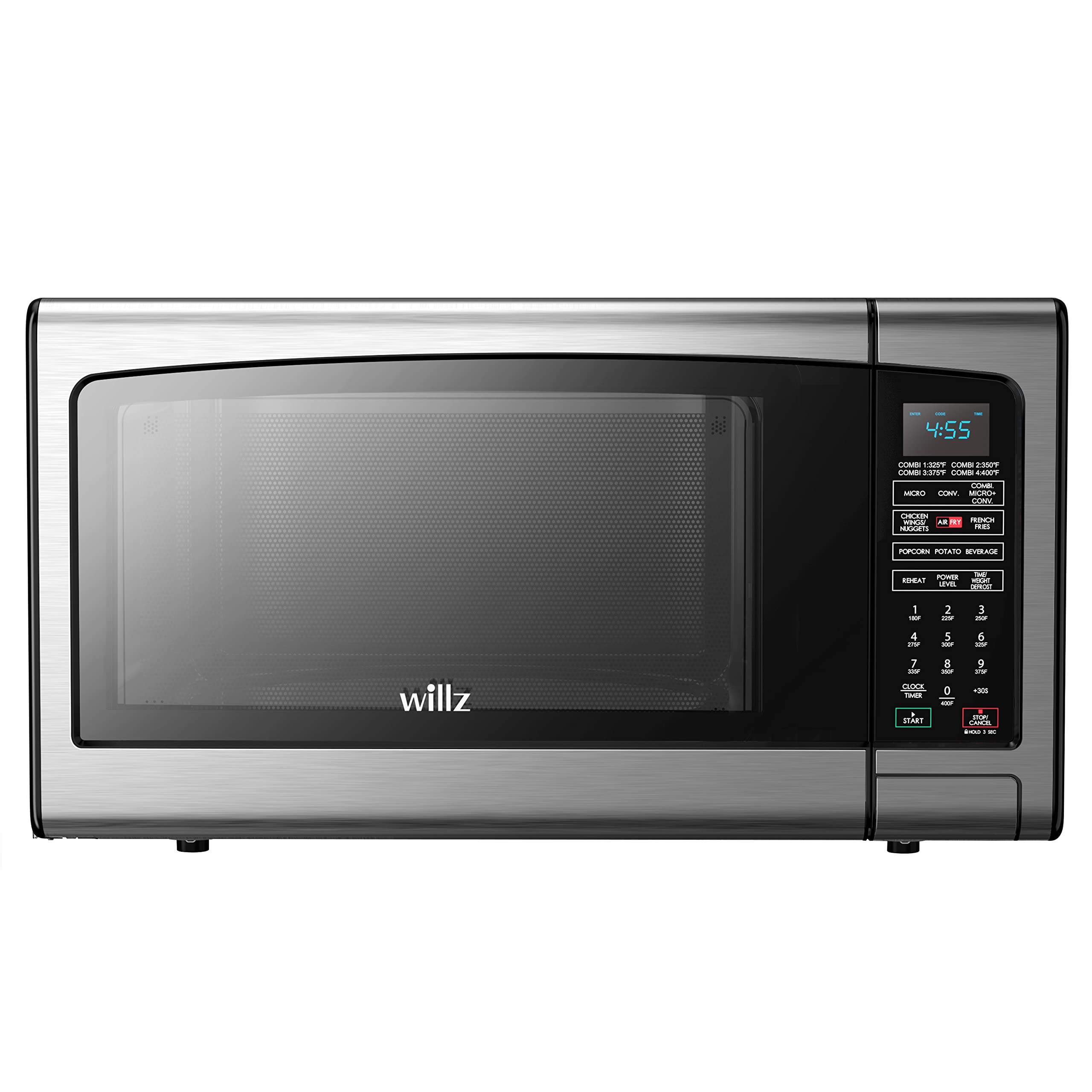 Willz 3-in-1 Countertop Microwave Oven with Air Fryer & Convection - 1.3 Cu Ft, 1000W, Stainless Steel - 6 Pre-Programmed Settings, 12.8