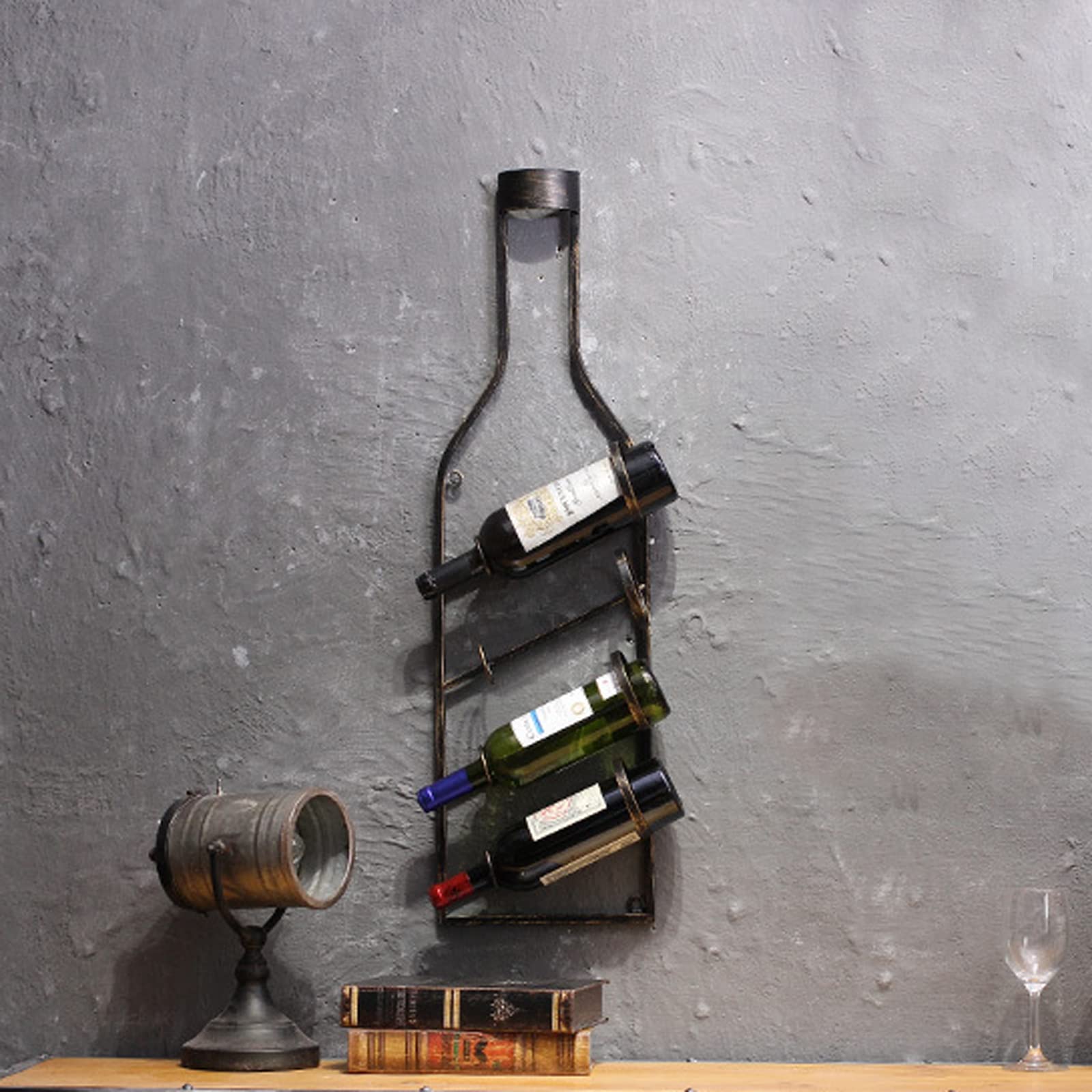 Modern Bronze Wall Mounted Wine Rack - Decorative Metal Wine Bottle Storage Organizer (Holds 4 Bottles) - Perfect for Kitchen, Dining Room, Bar & Home Decor