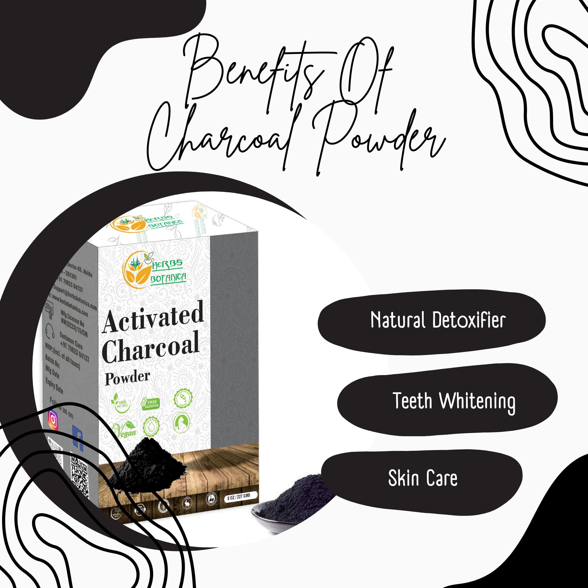 Organic Activated Charcoal Powder - Food Grade Natural Detoxifier for Digestive Health, Teeth Whitening & Skin Care | 8oz (227g) | Perfect for Detox Drinks, DIY Face Masks & First Aid Kit