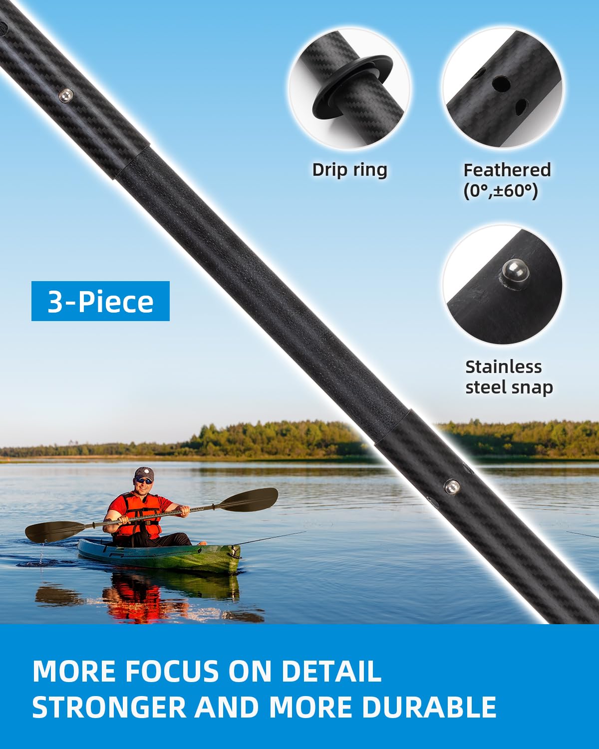 Premium Adjustable Carbon Fiber Fishing Kayak Paddle - 94in to 102in (240cm-260cm) with Paddle Leash - Lightweight & Durable for Kayaking, Canoeing & Outdoor Water Sports