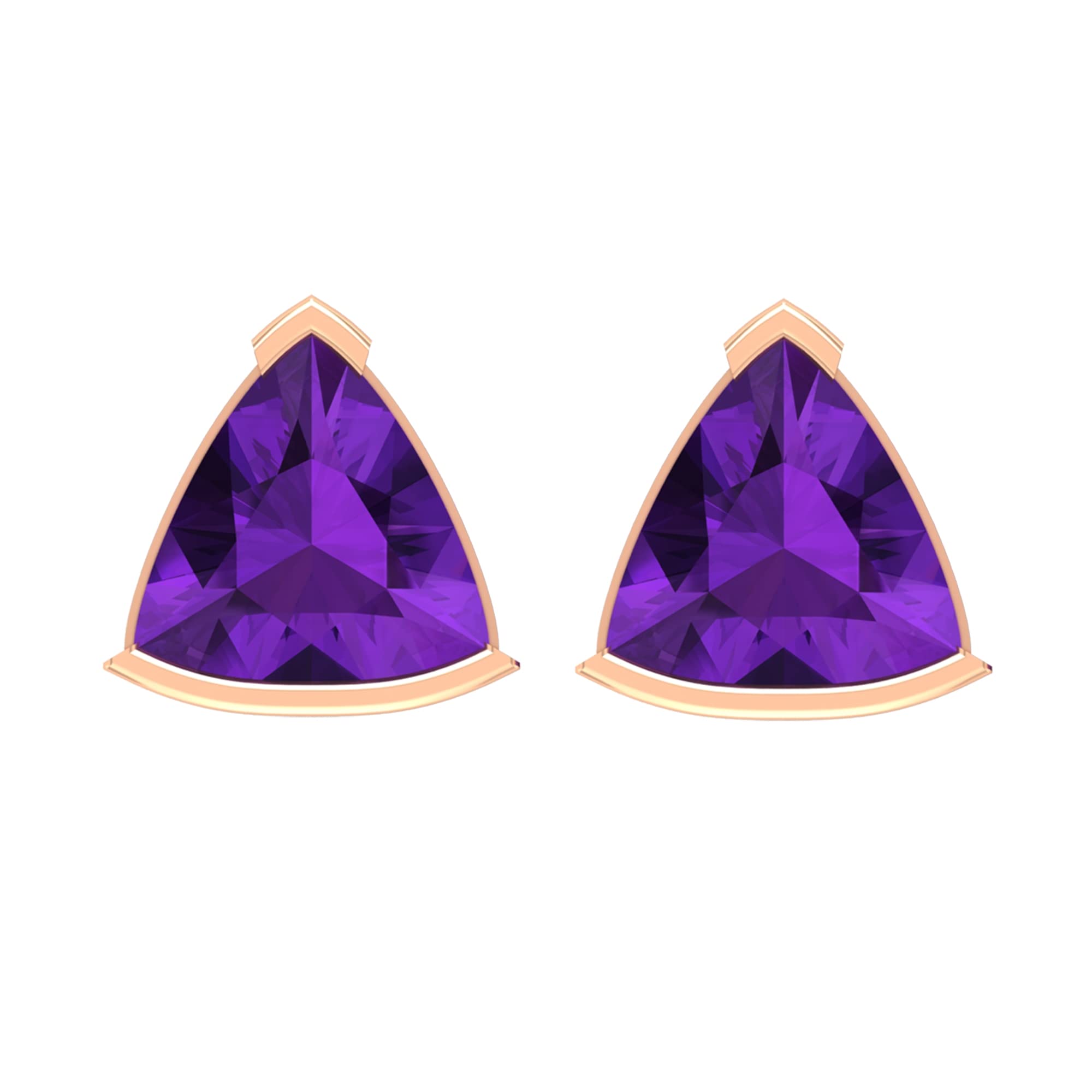 1 CT Natural Amethyst Stud Earrings for Women - 14K Solid Gold Trilliant Cut Solitaire Earrings | Elegant Jewelry Gift for Birthday, Anniversary & Special Occasions