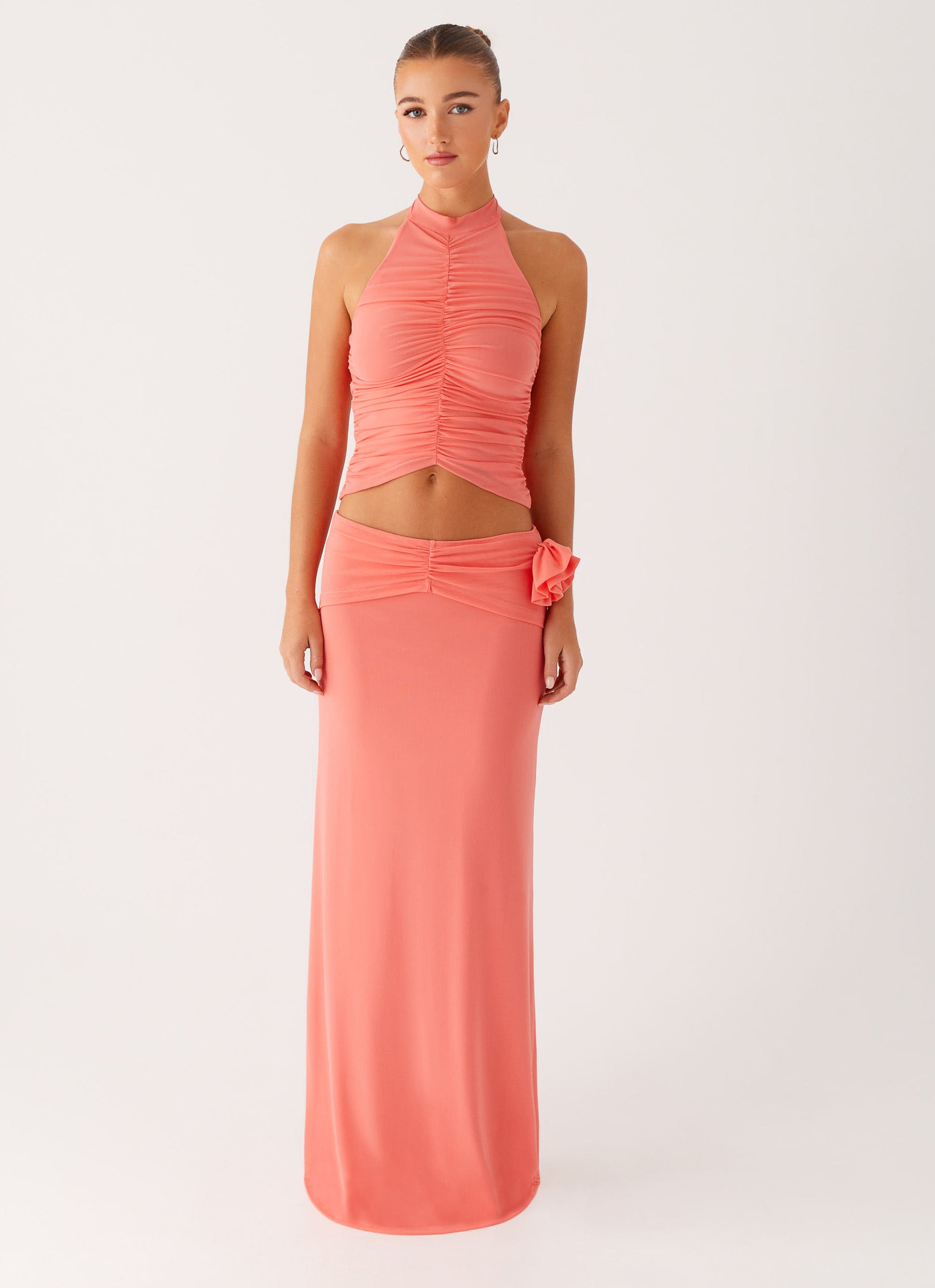 Jayce Halter Top for Women - Flattering Salmon Pink Blouse with Adjustable Straps | Perfect for Casual Outings, Date Nights & Summer Vacations