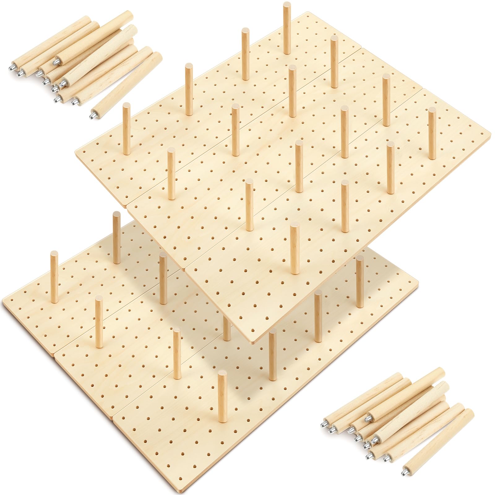 Kigley 6-Piece Wooden Pegboard Drawer Organizer Set with 48 Pegs - Kitchen Drawer Organizer for Dishes, Food Containers & Utensils (20.98