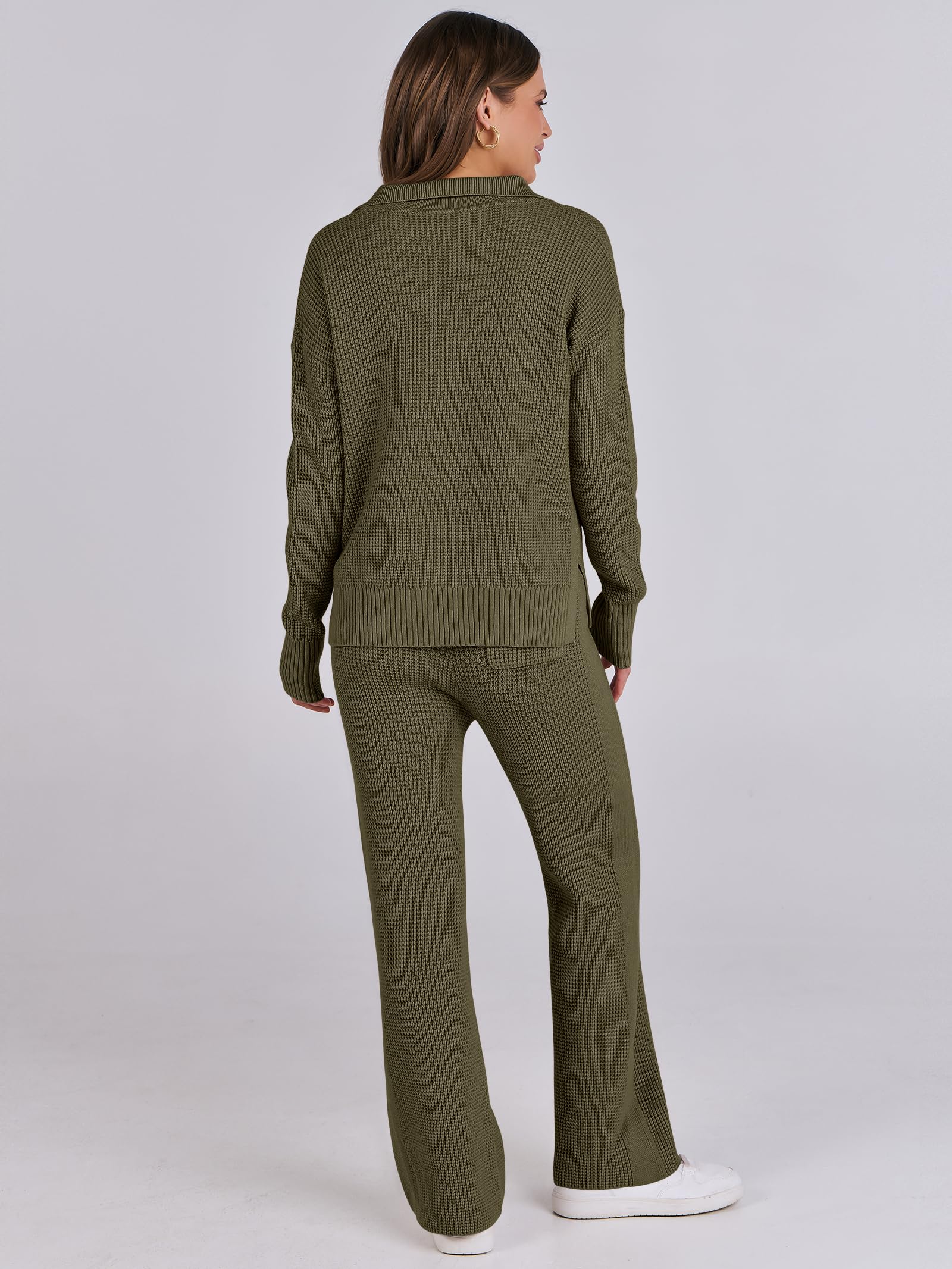 ANRABESS Women's Two Piece Outfits - Waffle Knit Sweater & Wide Leg Pants Lounge Set | Soft Matching Tracksuit for Women | Perfect for Casual Wear, Home Relaxation & Coffee Dates