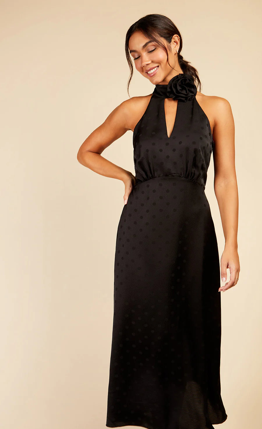 Lorna Rosette Midaxi Dress - Black Spot Print Floral Summer Dress for Women | Casual & Party Wear | Perfect for Beach, Vacation, and Evening Outings