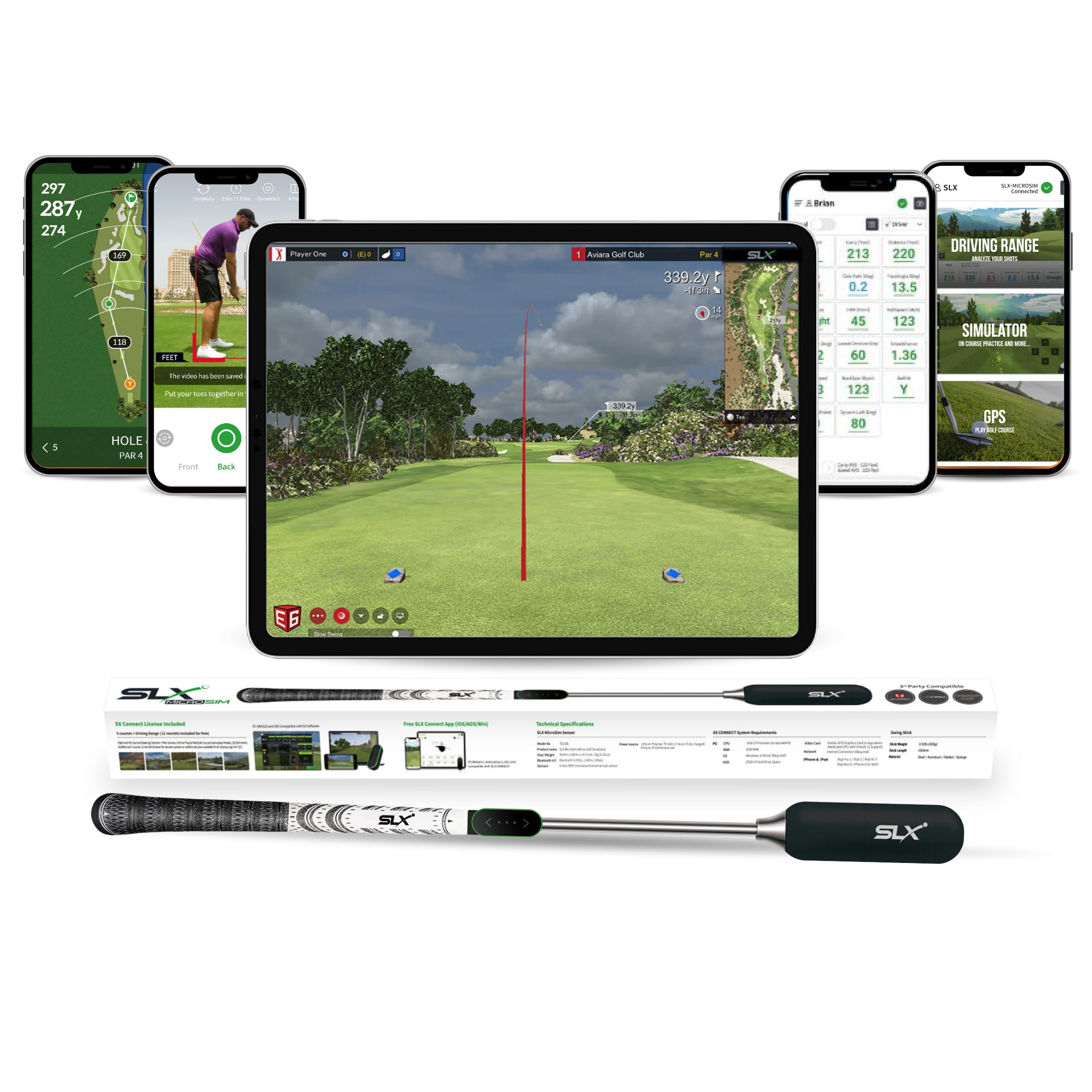 SWINGLOGIC MICROSIM PRO-Pack Indoor Golf Simulator for Home - Affordable Golf Training System with GPS, Swing Analyzer & Swing Stick | Perfect for Home Practice, Backyard Golf & Winter Training