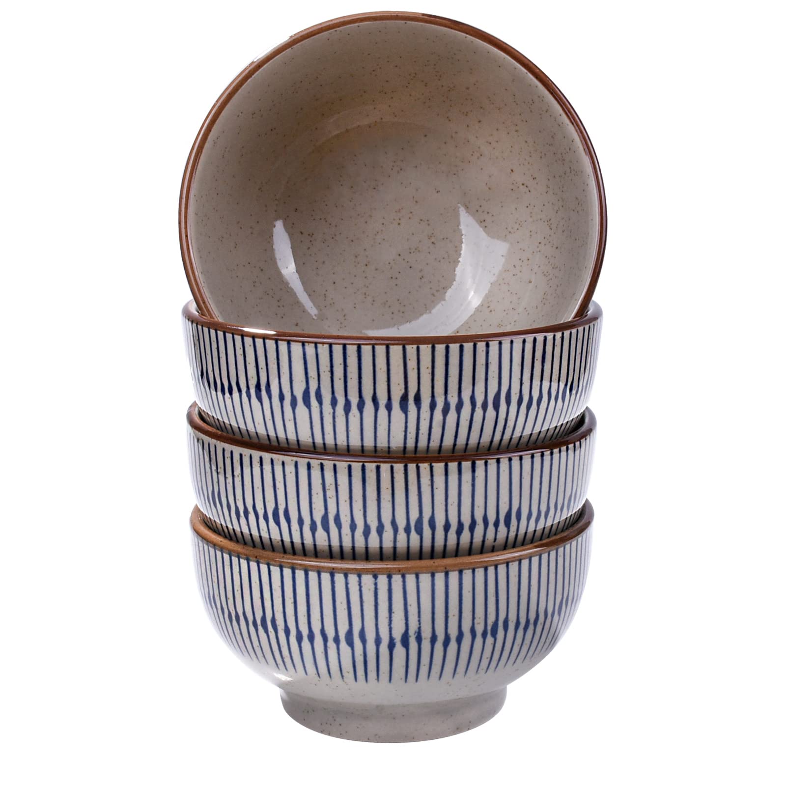 Premium Japanese Porcelain Rice Bowls Set of 4 - Hand-Painted Vintage Underglaze Ceramic Soup Bowls for Rice, Cereal, Noodles & Sauces - Perfect for Asian Dining, Home Kitchen & Restaurant Use