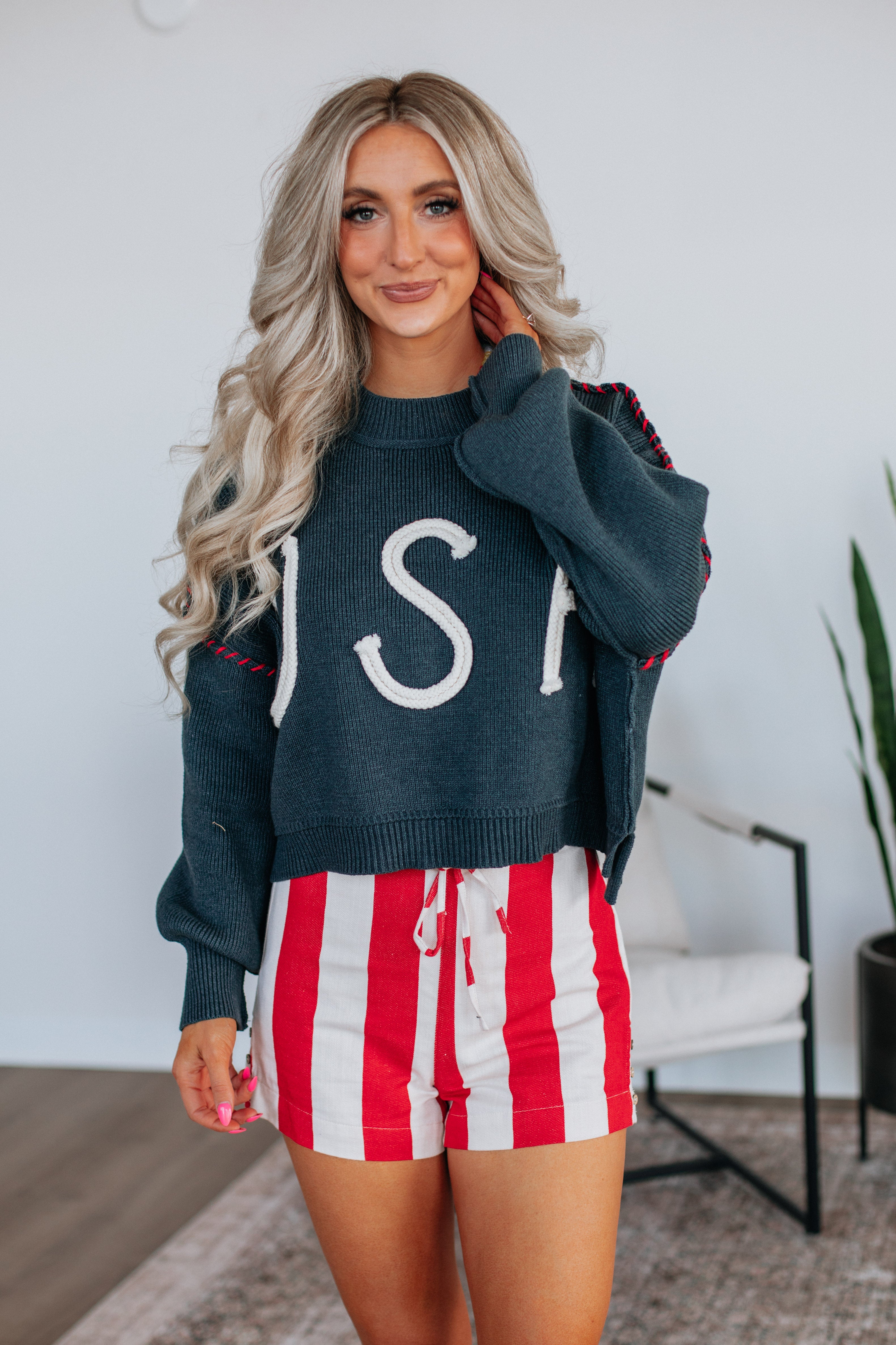 Americana Sweater for Women - Classic Navy Pullover | Cozy & Stylish Casual Wear for Fall & Winter