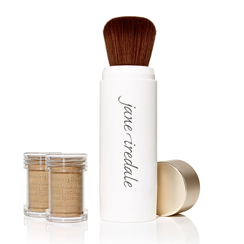 Jane Iredale Amazing Base Refillable Mineral Powder Brush with SPF 20/15 - Buildable Coverage for Flawless Makeup Application, Perfect for On-the-Go Touch Ups & Daily Sun Protection