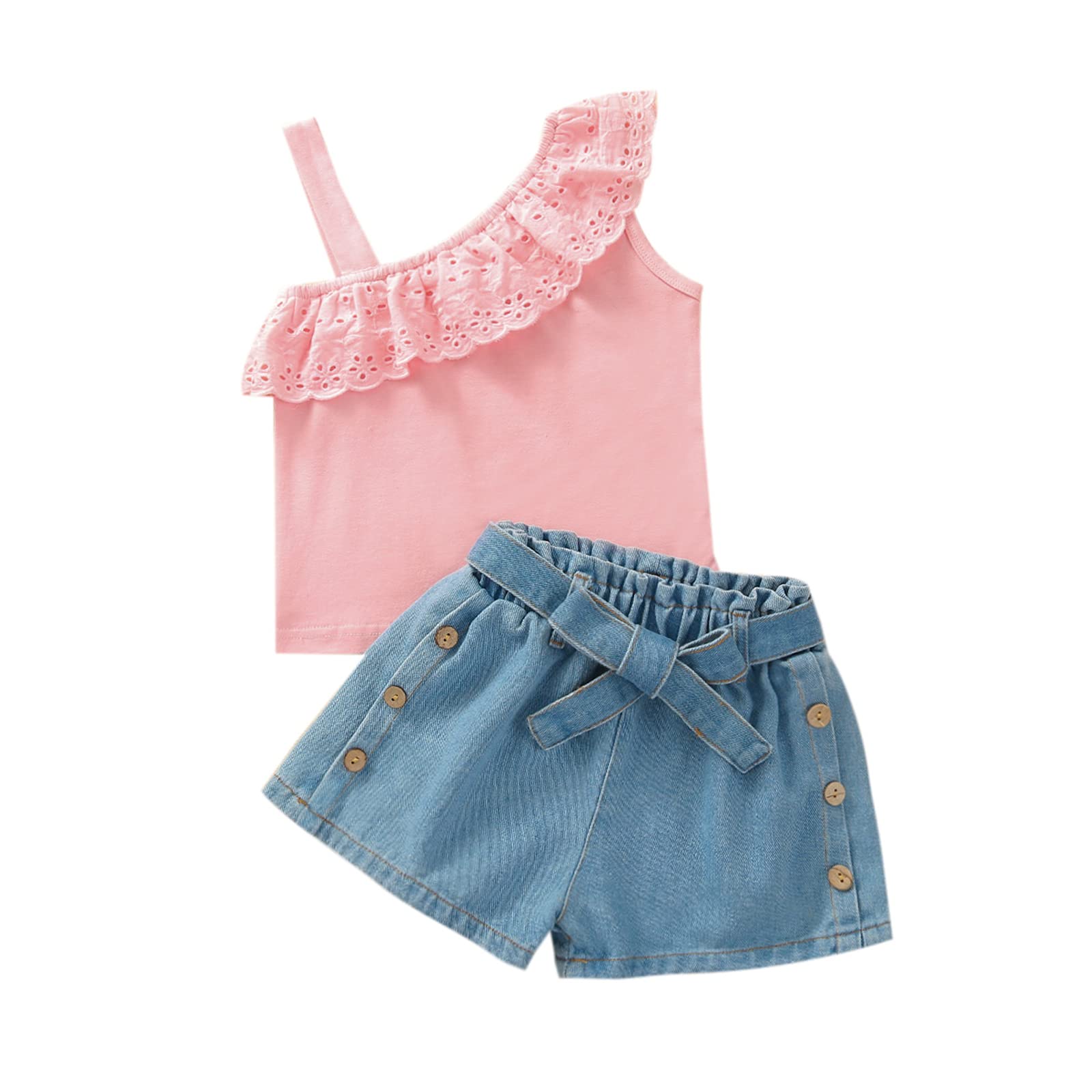 Adorable Toddler Baby Girl Summer Outfits - Off Shoulder Top & Denim Shorts 2-Piece Set | Playtime & Beachwear