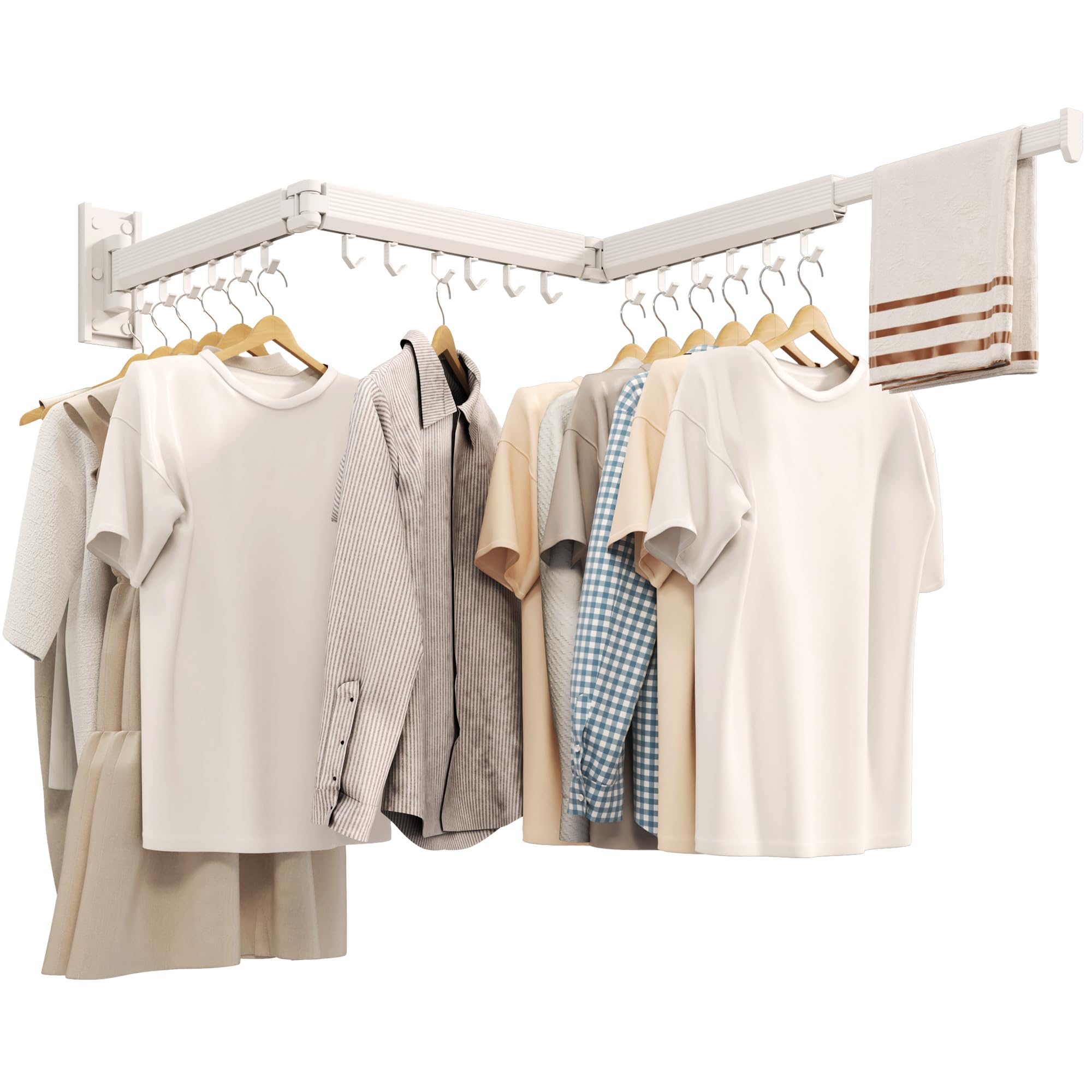 Wall Mounted Drying Rack - Foldable & Retractable for Laundry - White