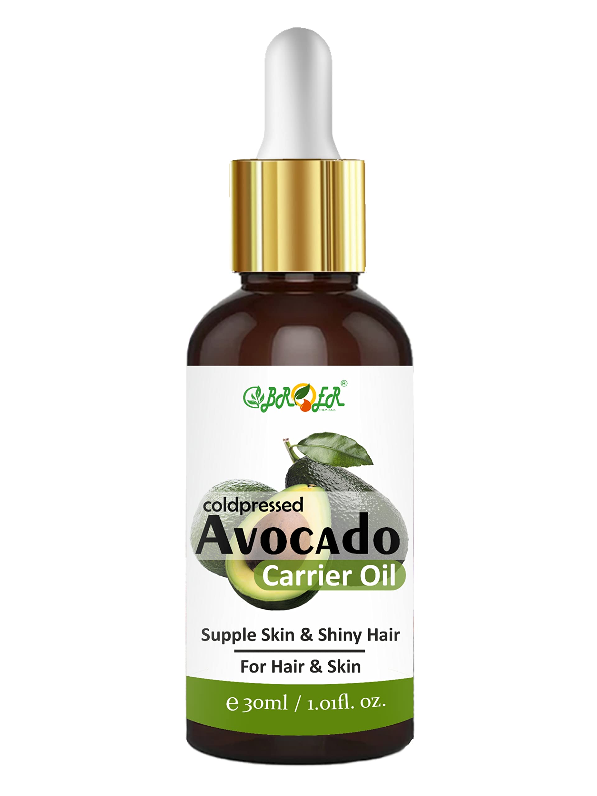 BROER Pure & Natural Cold-Pressed Avocado Oil - Deeply Penetrating, Non-Sticky Formula for Hair Growth, Skin Moisturizing & Face Massage (30ml) | Perfect for Daily Hair Care, Skin Hydration & Relaxing Spa Treatments