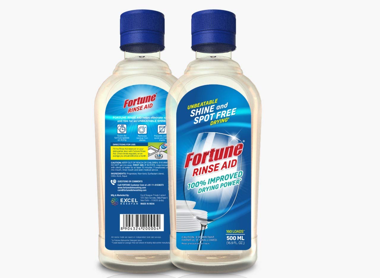 Fortune Dishwasher Rinse Aid & Salt Combo - 6 x 500ml Rinse Aid + 1kg Dishwasher Salt - Universal Fit for All Dishwasher Brands - Keeps Dishes Sparkling Clean & Prevents Limescale Build-Up - Perfect for Daily Dishwashing & Hard Water Areas