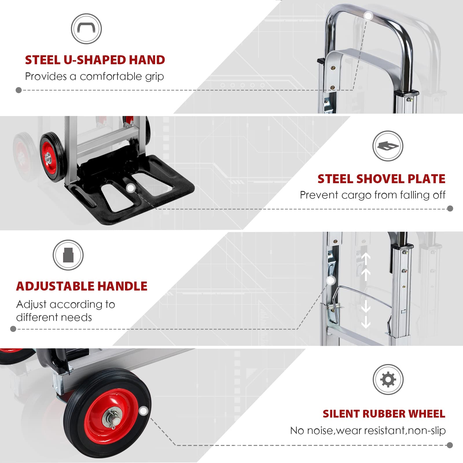 Heavy Duty 2-in-1 Convertible Aluminum Hand Truck Dolly with Pneumatic Wheels - 440lbs Capacity Folding Cart with Telescoping Handle & Bungee Cords - Perfect for Moving, Warehouse, Home & Office Use