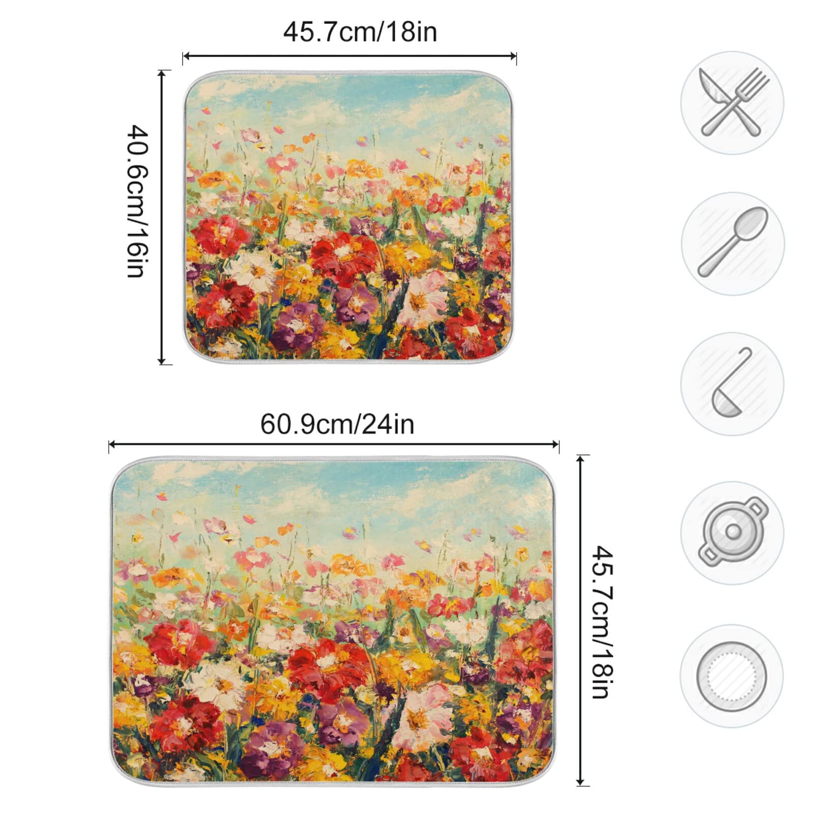 Premium Absorbent Reversible Microfiber Dish Drying Mat - 18