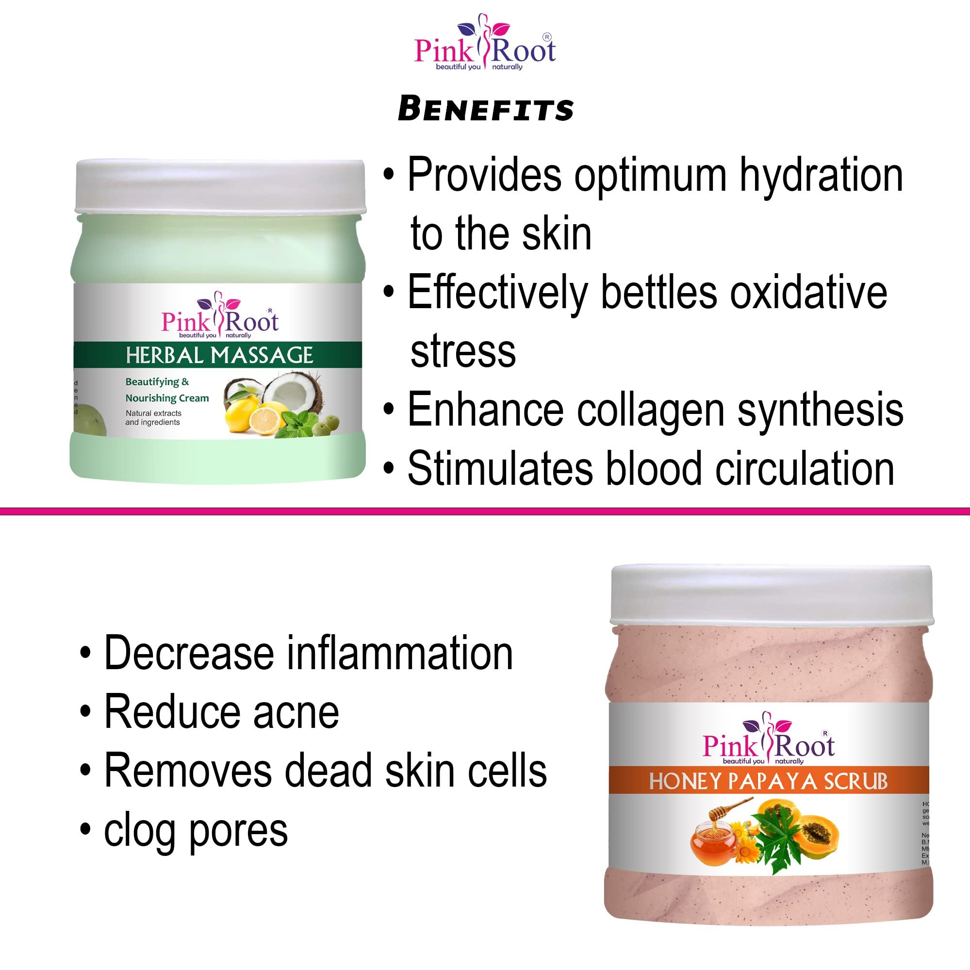 Organic Pink Root Herbal Massage Cream with Honey Papaya Scrub - 500ml for Relaxation & Skin Nourishment | Perfect for Spa, Aromatherapy & Home Self-Care Sessions