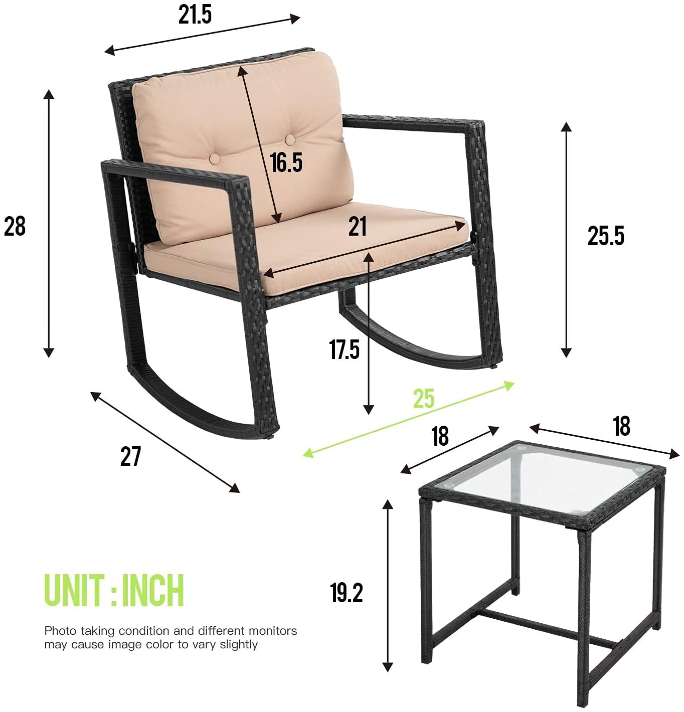 Modern 3-Piece Outdoor Patio Set - Wicker Rocking Bistro Furniture with Coffee Table for Garden, Yard & Balcony | Perfect for Relaxing, Entertaining & Outdoor Dining
