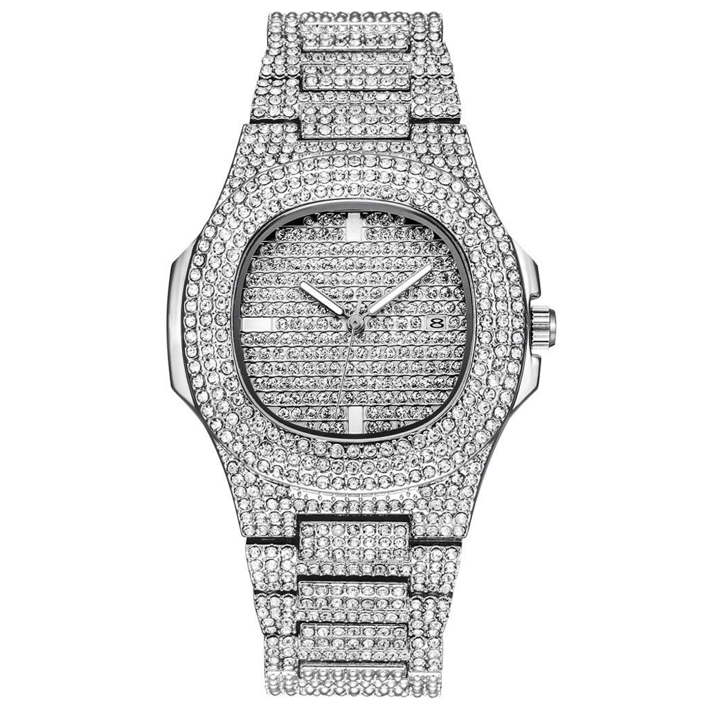 Men's Luxury Diamond Watch Band - Stainless Steel Business Calendar Wristwatch for Men - Elegant Black Watch Strap for Formal & Office Wear
