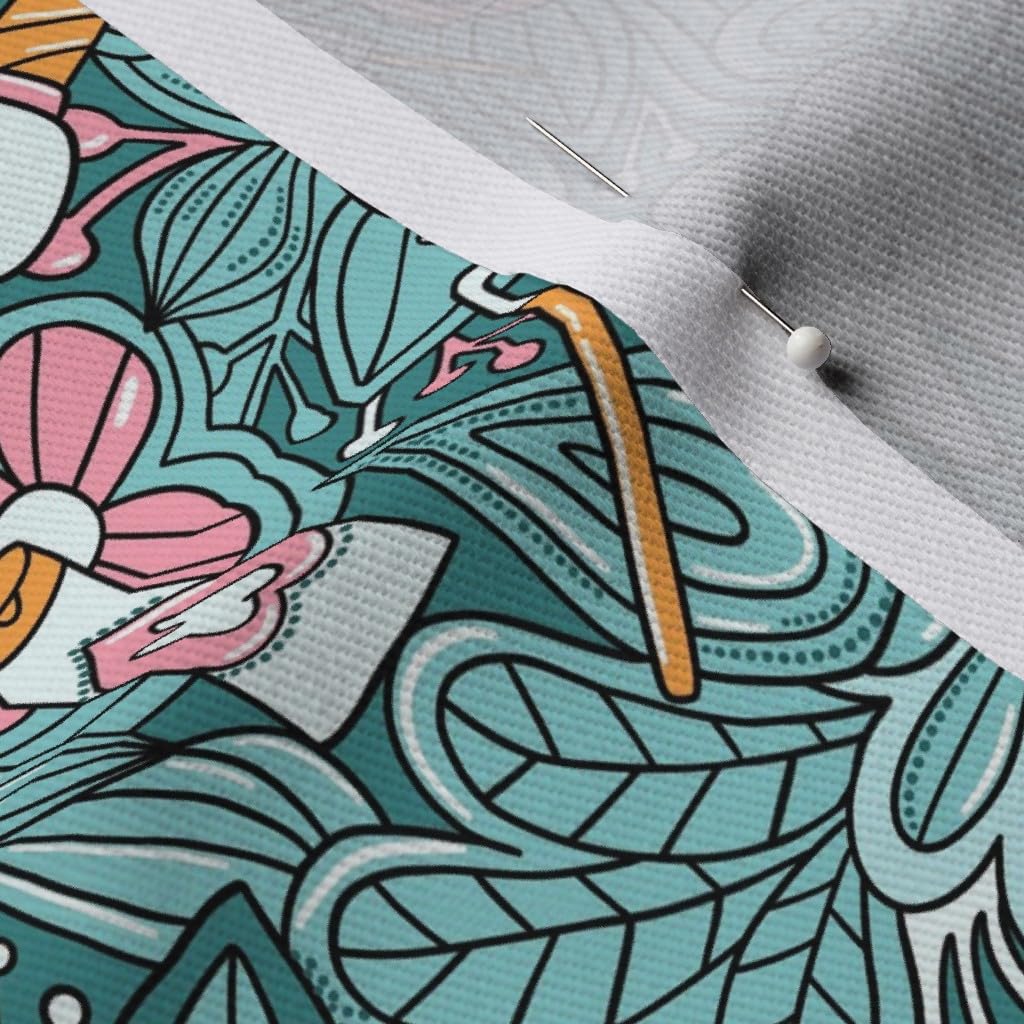 Dentist Teeth Doodles Cute Tooth Print Denim Fabric by The Yard - Bottomweight Cotton Material for Apparel, Home Decor & Upholstery - Perfect for DIY Scrubs, Curtains & Craft Projects