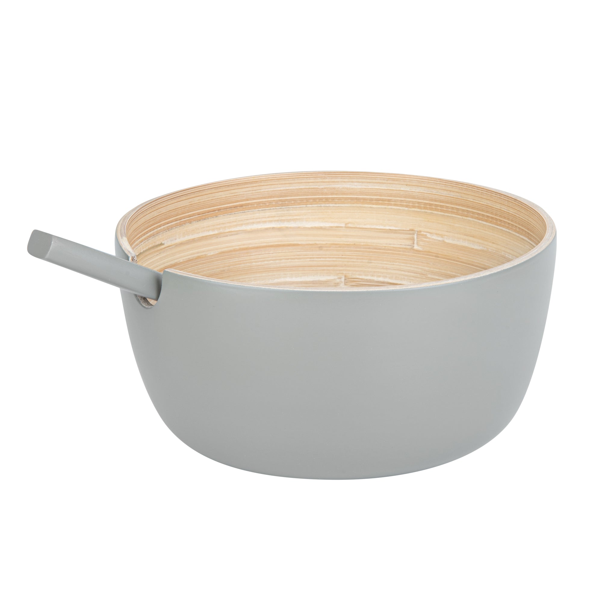 Premium Bamboo Serving Bowl Set - 25 oz Round Gray Spun Bamboo Bowl with Serving Spoon (7.75