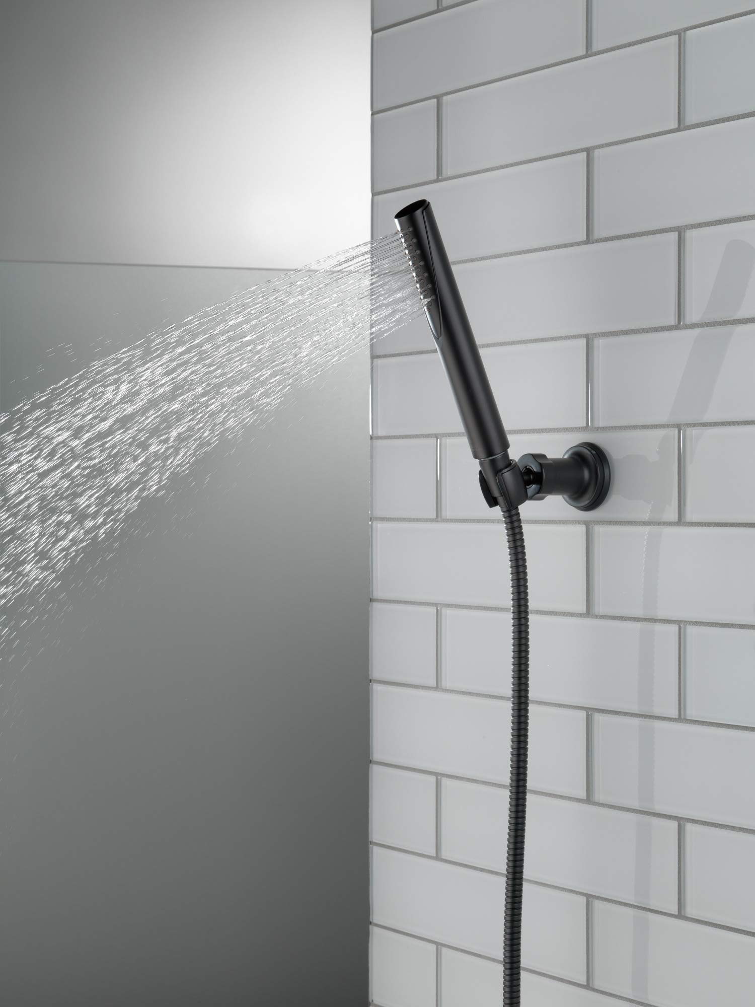 Delta Faucet Trinsic Single Spray Wall-Mount Hand Shower with Hose - Matte Black Handheld Shower Head (Model 55085-BL) for Bathroom, Spa & Relaxation