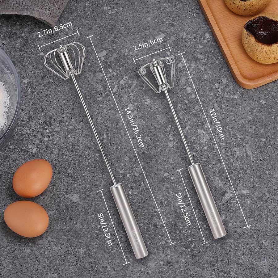 Premium KSENDALO SUS304 Stainless Steel Whisk & Beater Set - 12 & 14 Inch Handheld Mixer for Cooking, Baking & Frothing - Manual & Semi-Auto Egg Whisk, Milk Frother & Dough Mixer - Perfect for Kitchen, Cafe & Home Baking
