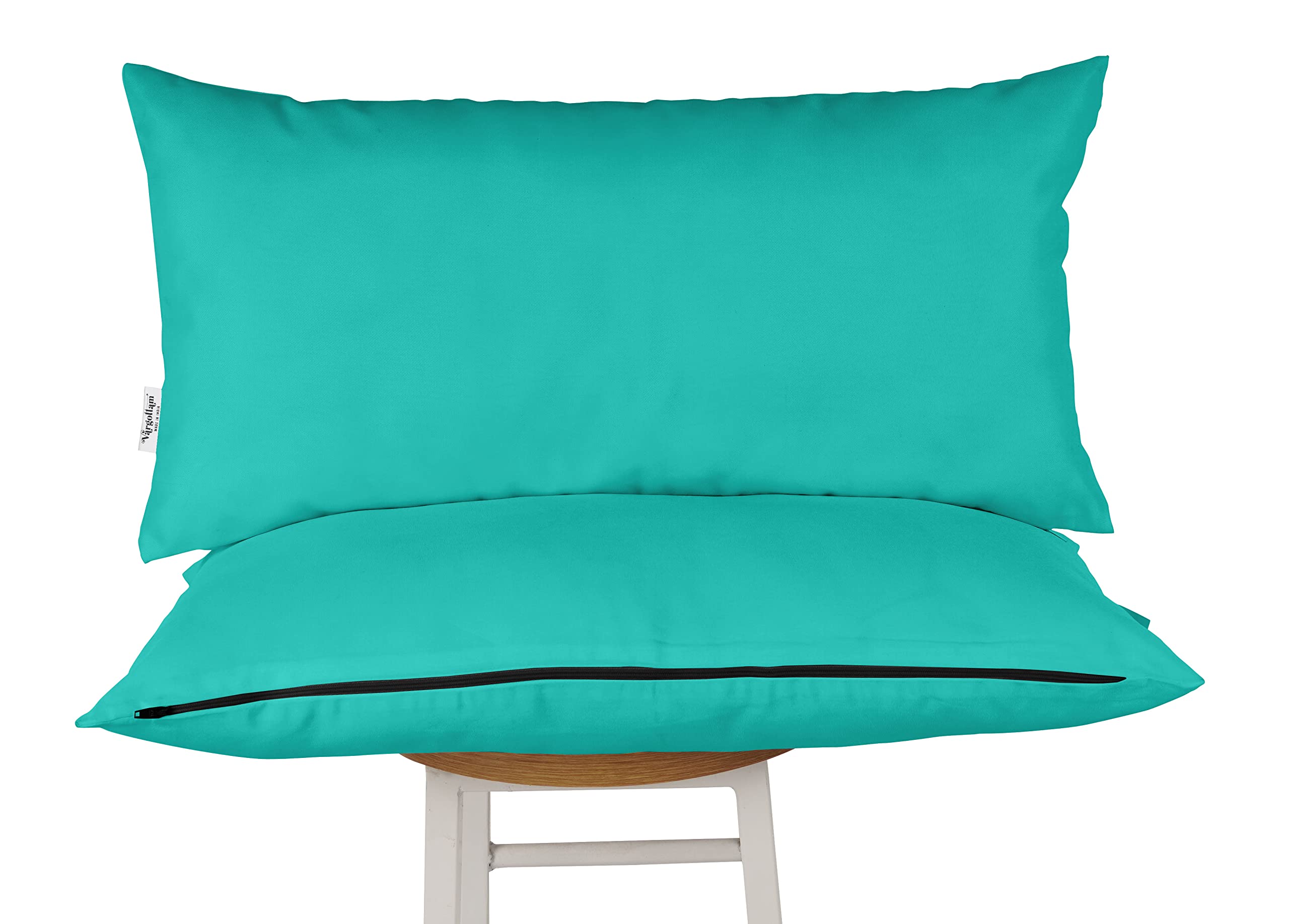 Waterproof Indoor Outdoor Lumbar Pillow with Insert - All-Weather Polyester Decorative Throw Pillow Set of 2 for Patio Furniture (Turquoise Green) - Perfect for Sofa, Garden, Deck & Poolside Relaxation