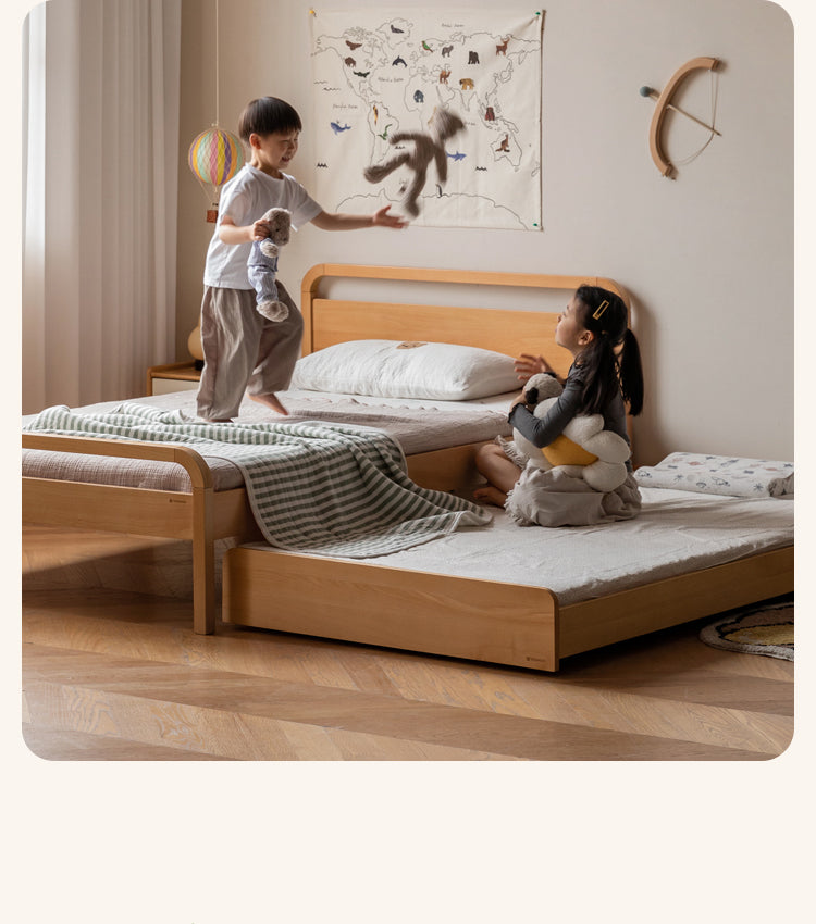 Solid Beech Wood Space-Saving Bunk Bed with Guardrails - Sturdy Twin Over Twin Loft Bed for Kids & Teens - Perfect for Small Bedrooms, Guest Rooms & Dormitories