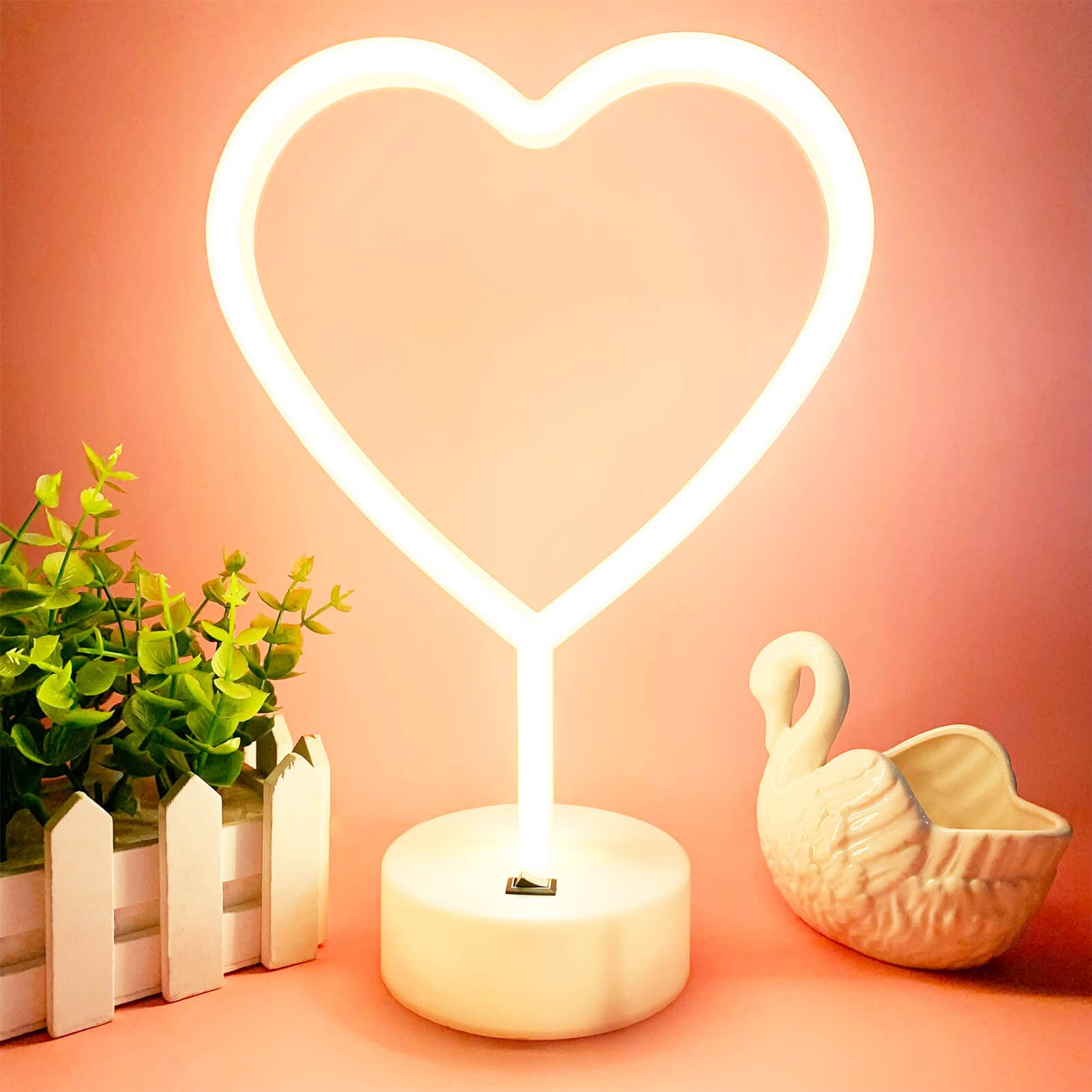 Heart Shaped LED Neon Light - USB/Battery Powered Romantic Bedroom Night Light with Base, Perfect for Valentine's Day Decor, Anniversary Gifts, Wedding Decorations & Cozy Bedroom Ambiance