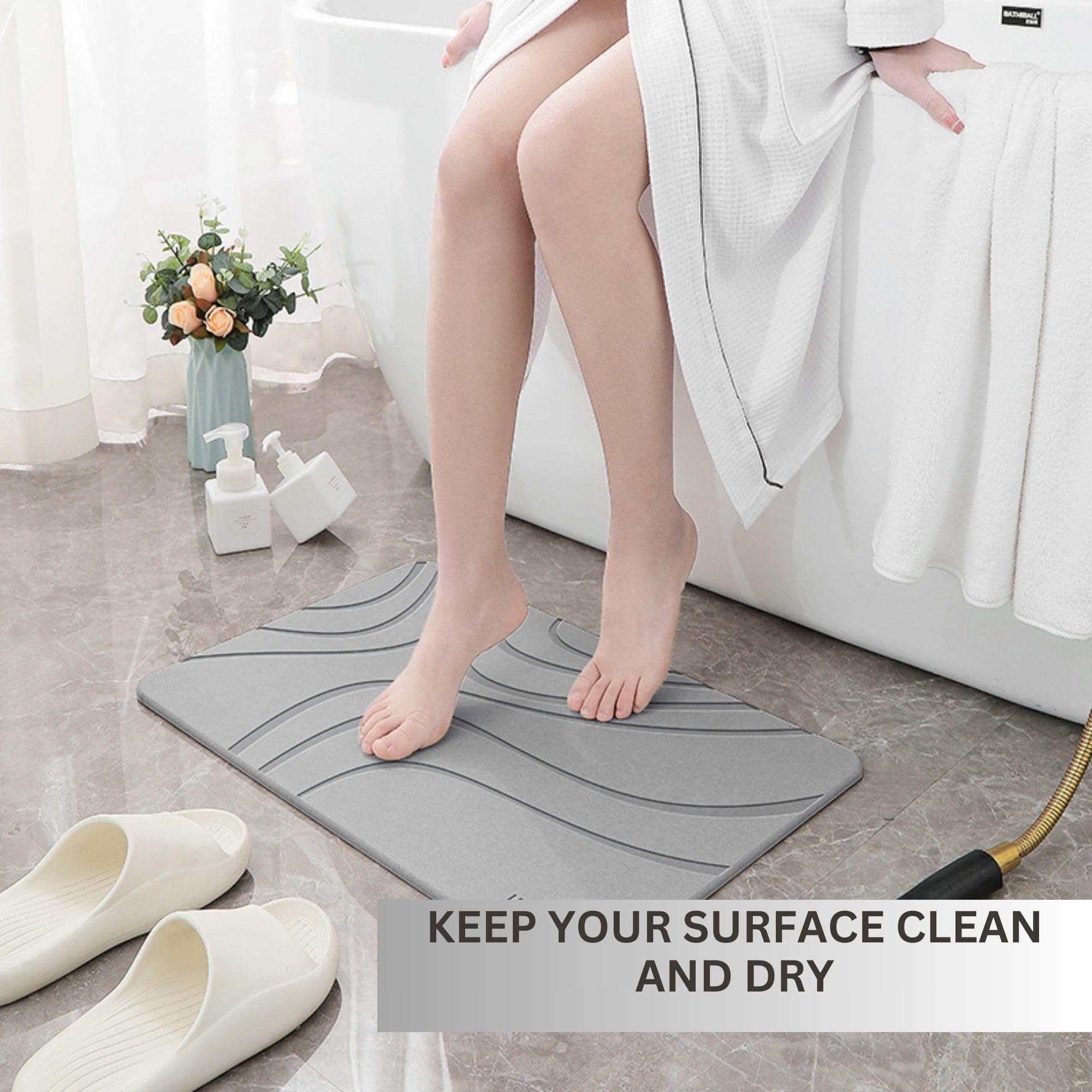 Premium Diatomaceous Earth Bath Mat - Non-Slip Quick Dry Shower Mat, Super Absorbent Stone Bathroom Floor Mat with Modern Natural Design - Easy to Clean (23.5
