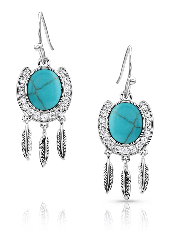 Montana Silversmiths ER5722 Women's Turquoise Horseshoe Earrings - Sterling Silver Lucky Charm Jewelry for Western Fashion & Cowgirl Style