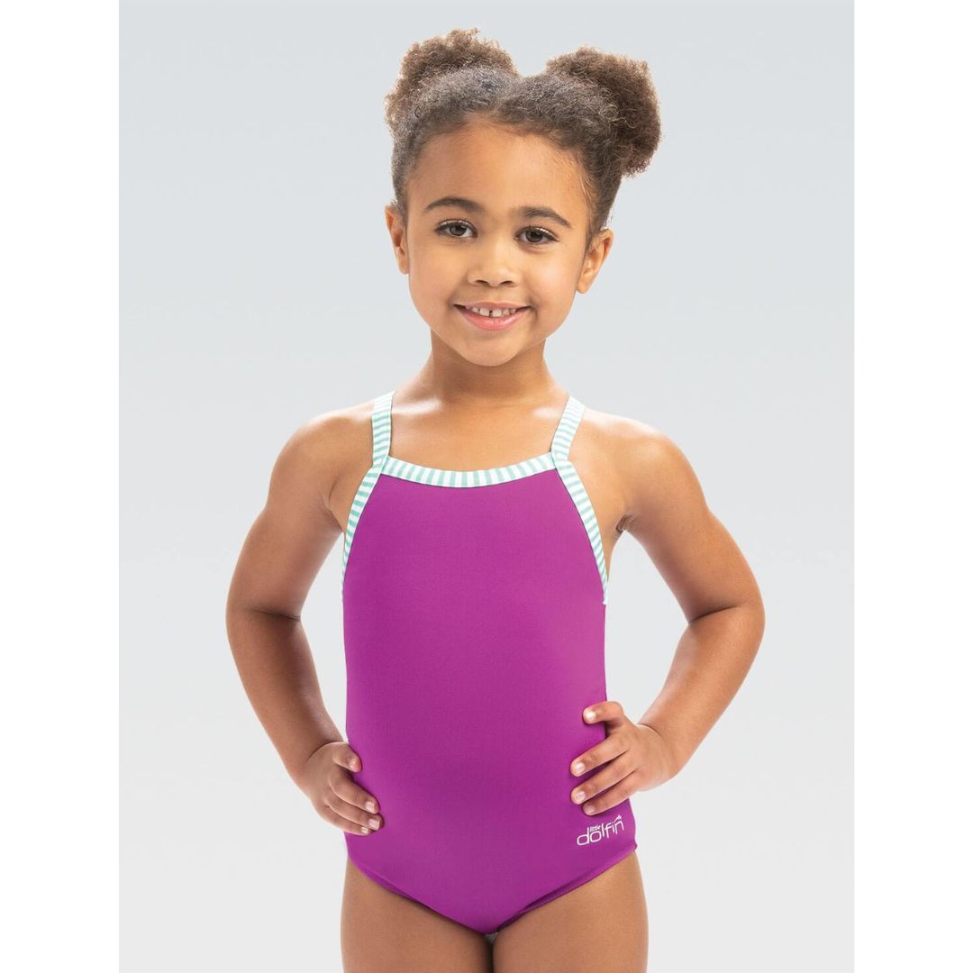 Dolphin Print Purple One Piece Toddler Swimsuit for Girls - UV Protection & Quick Dry Baby Bathing Suit for Pool, Beach & Water Play