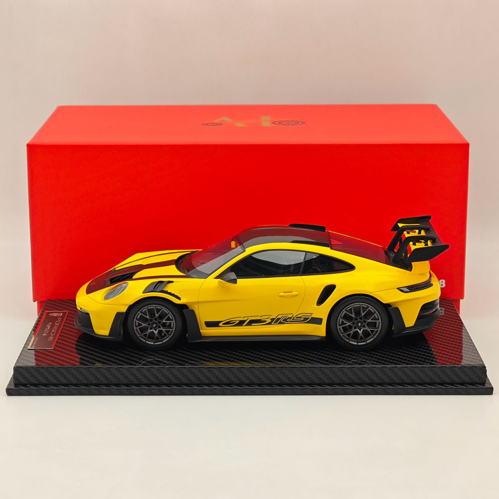 1/18 Scale Porsche 992 GT3 RS Yellow Resin Die-Cast Model Car - High Quality Collectible for Display, Racing Enthusiasts & Gift Giving