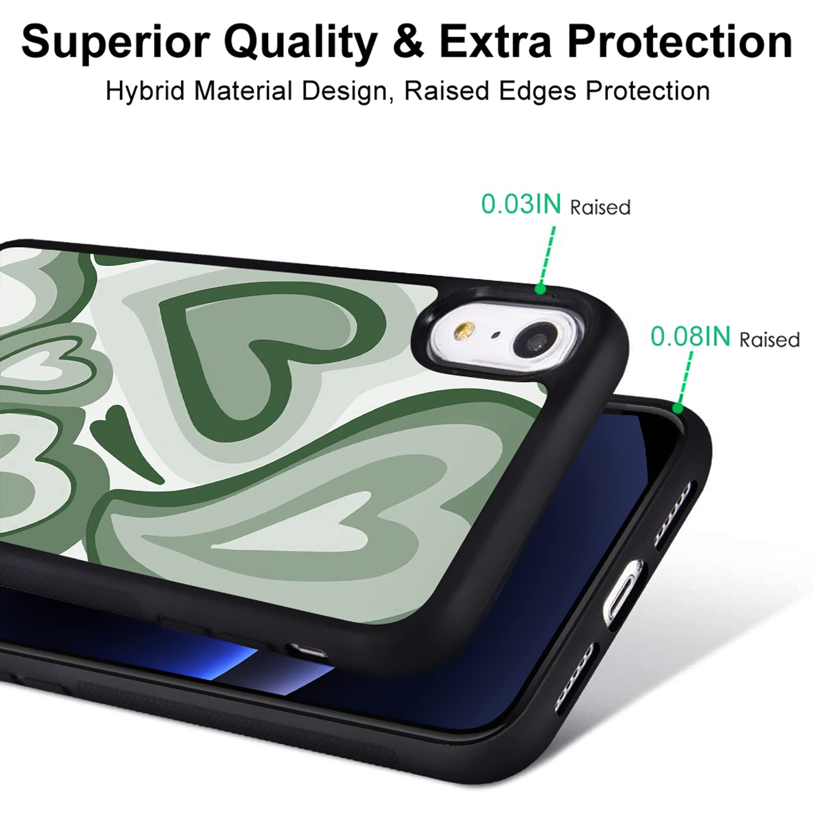 Cute Green Love Heart Print iPhone 12 Pro Max Case - Soft TPU & Hard Back Shockproof Cover for Women & Girls | Anti-Scratch Protective Phone Case for Daily Use, Work & Travel