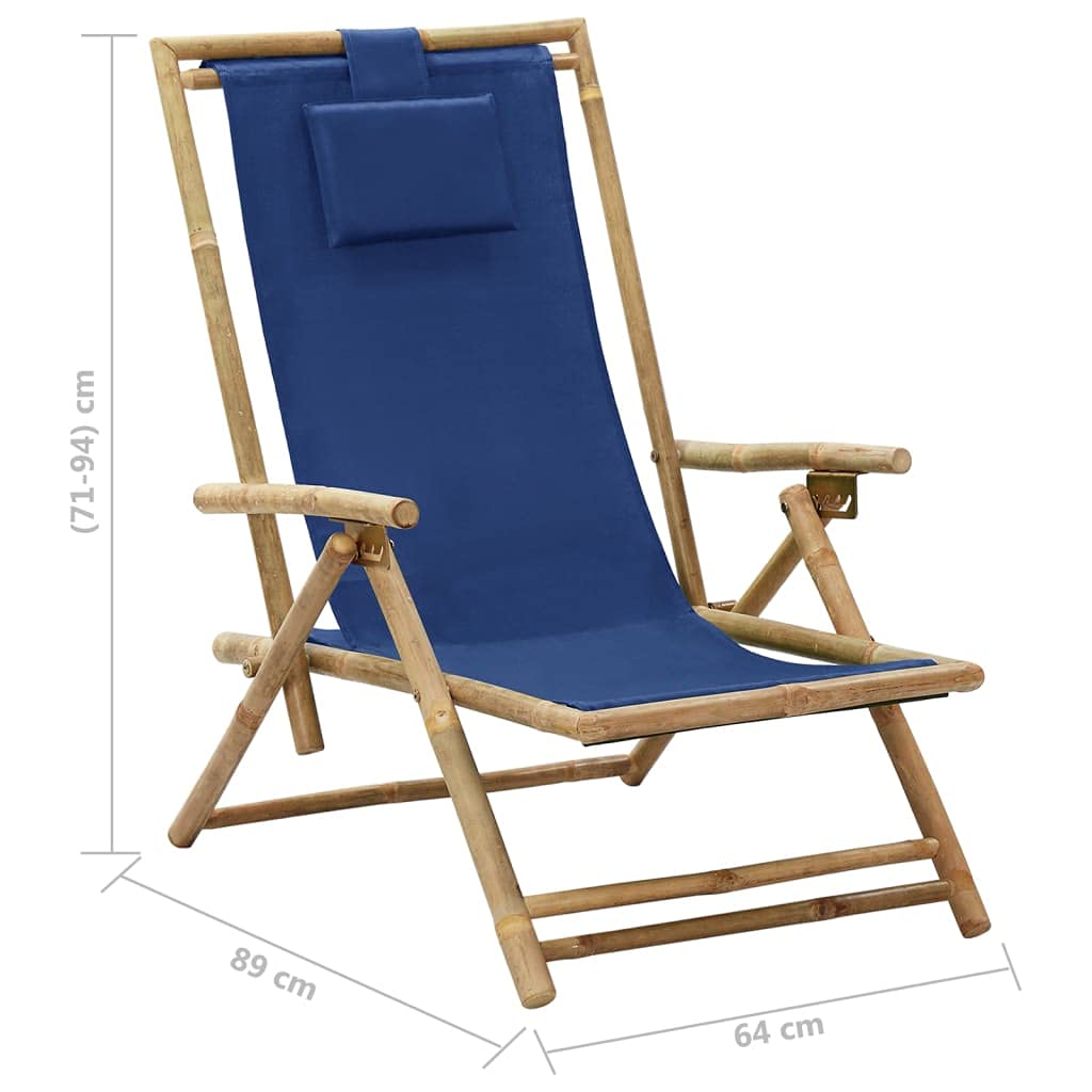 Farmhouse Style Lounge Chair - Reclining Armchair with Navy Blue Fabric & Bamboo Frame for Living Room, Office, Study, Bedroom - Cozy Reading Chair & Club Chair for Apartments