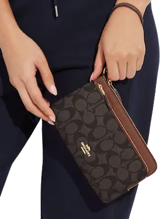 Coach Double Zip Wallet in Signature Canvas - Stylish & Durable Leather Card Holder for Women - Perfect for Everyday Use, Travel & Gifting